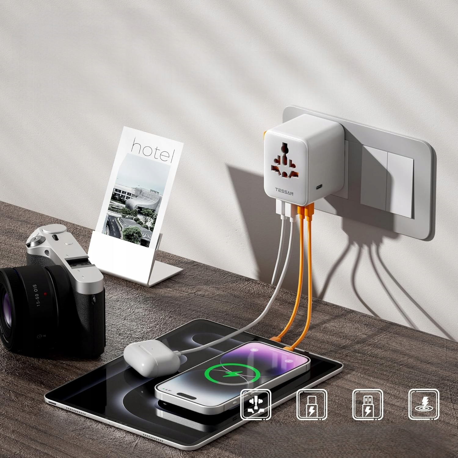 TESSAN Adapter Podróżny USB C 2500W Uniwersalny do USA UK Japonii Australii — miniatura 2
