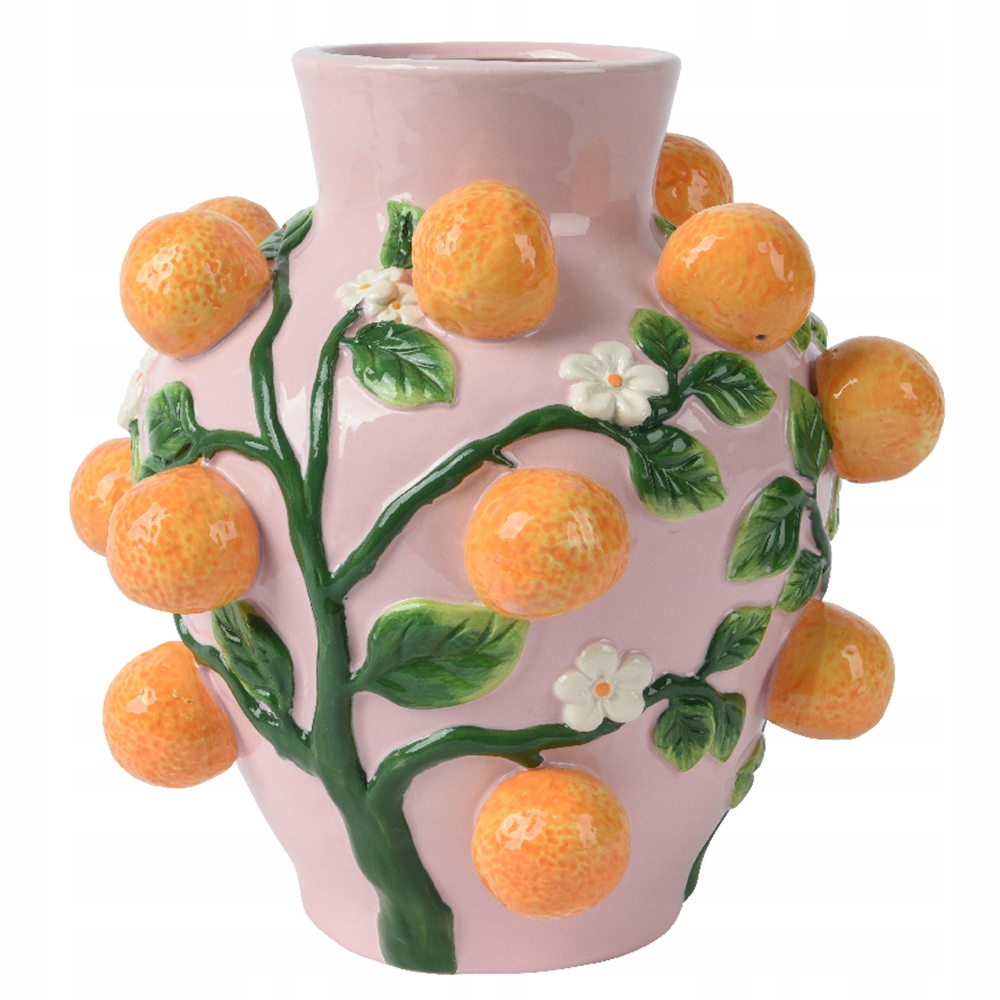 Váza keramický ružový s oRANŽOVÝM dekorom Jar 26 cm