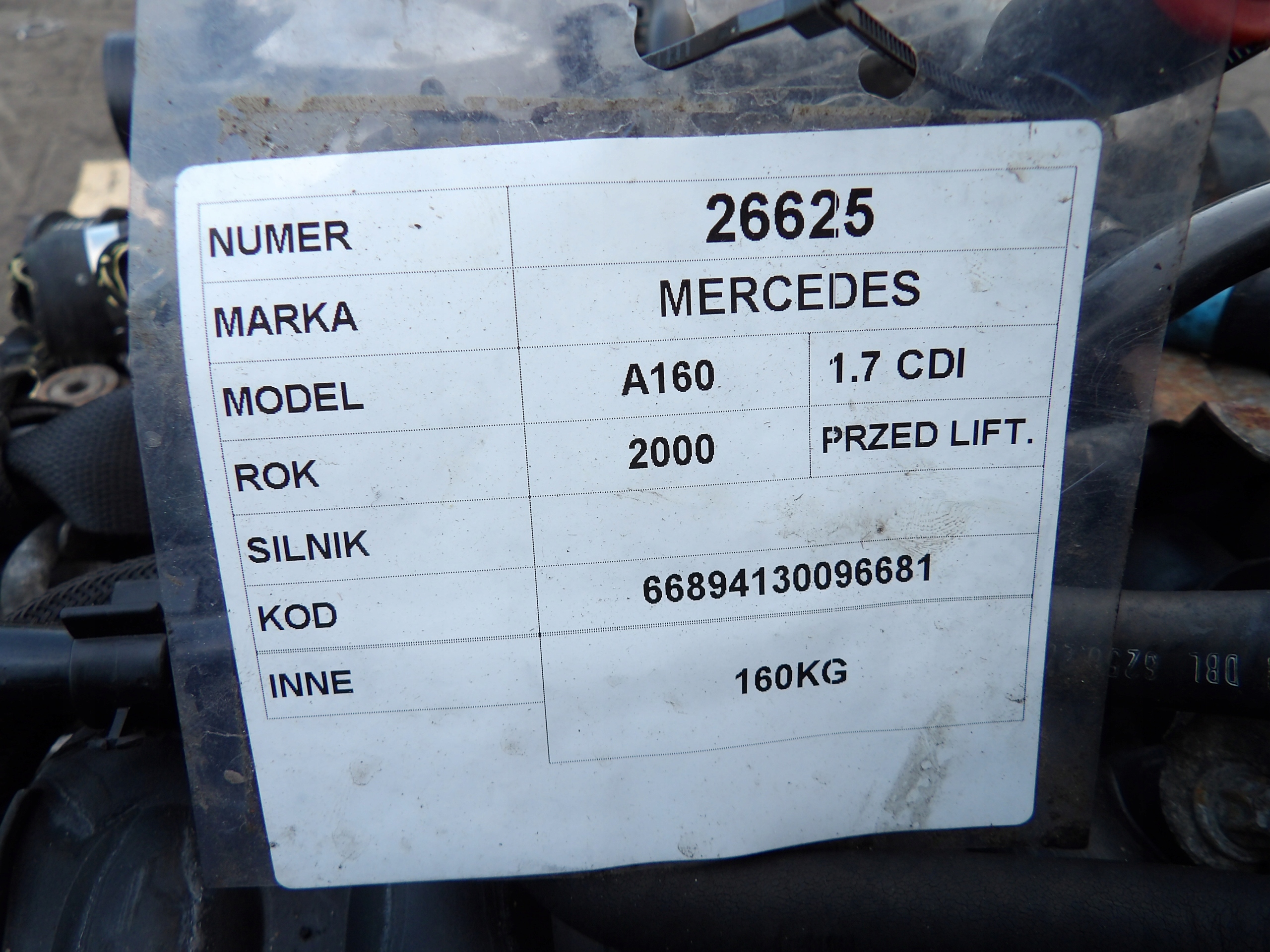 Mercedes A160 1,7CDI engine complete 668941 30096681