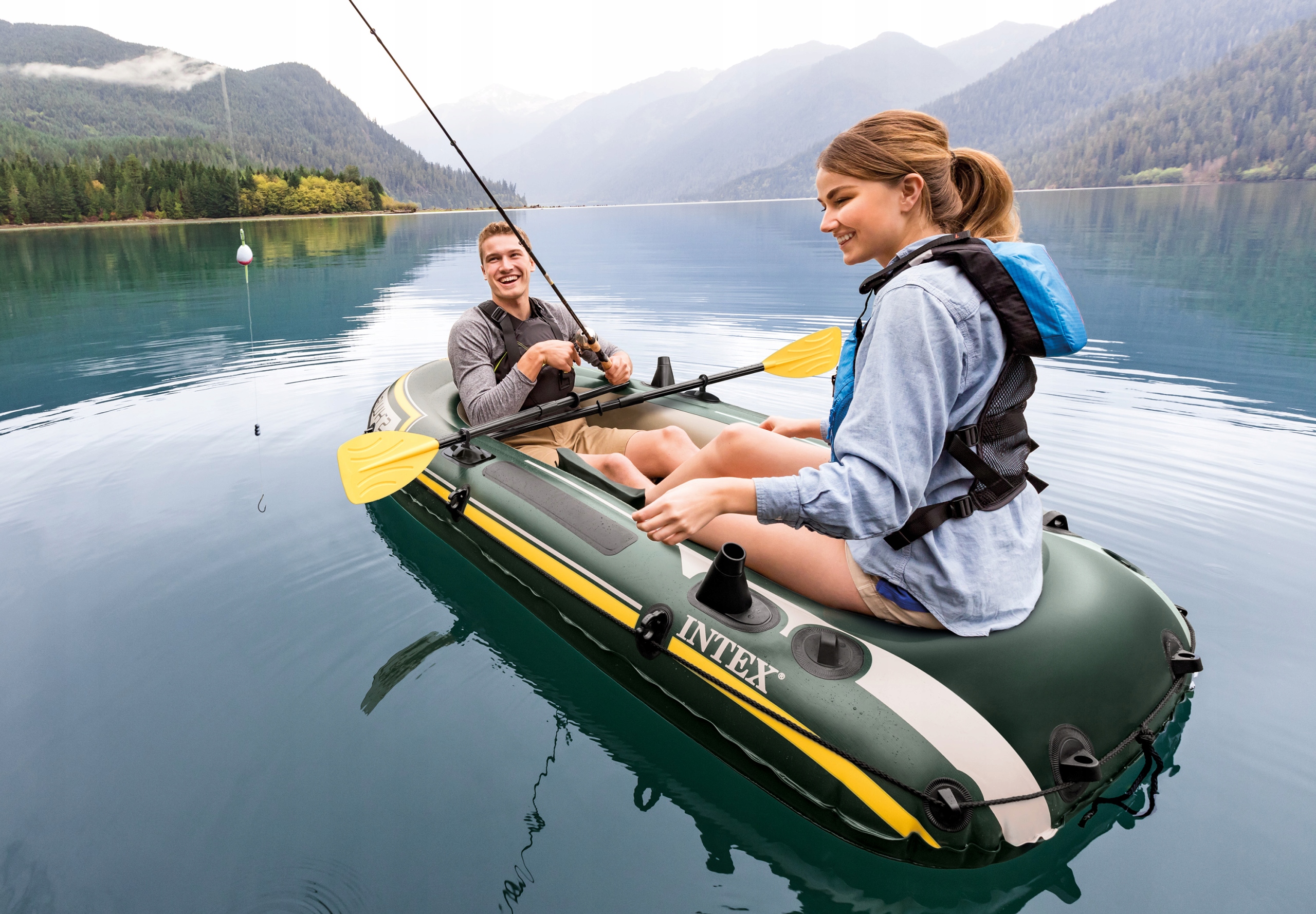 PONTON SEAHAWK 2 +WIOSŁA +POMPKA 236cm INTEX 68347 Materiał podłogi tworzywo sztuczne