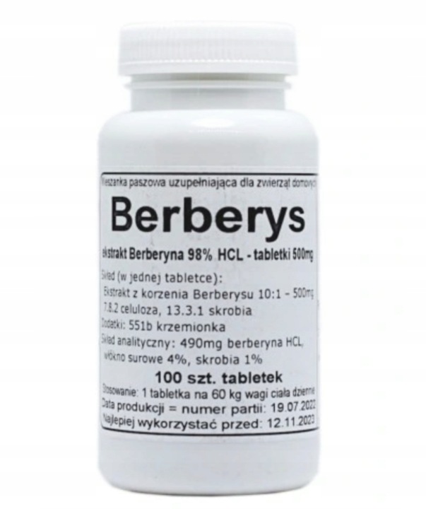 Podkowa Berberys Berberyna 98% Hcl 500mg 100tab