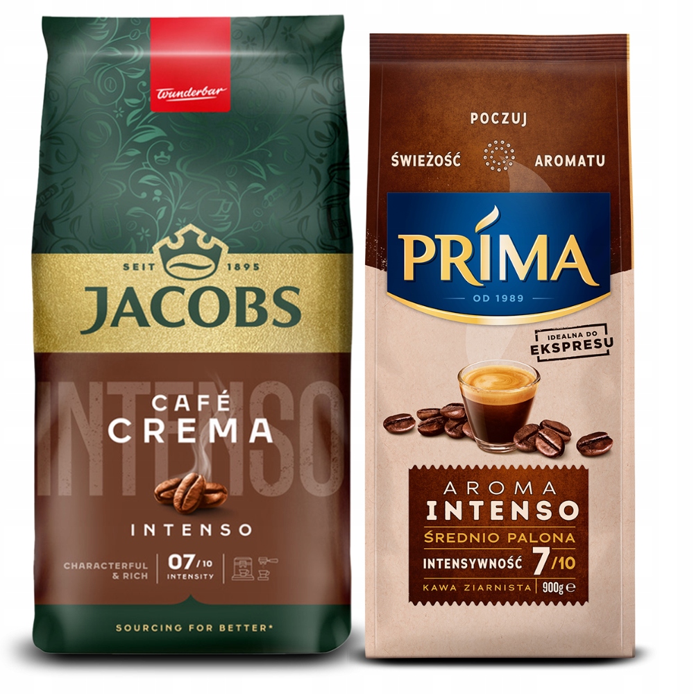 Zestaw kawa ziarnista Jacobs Crema Intenso 1kg Prima Aroma Intenso 900g