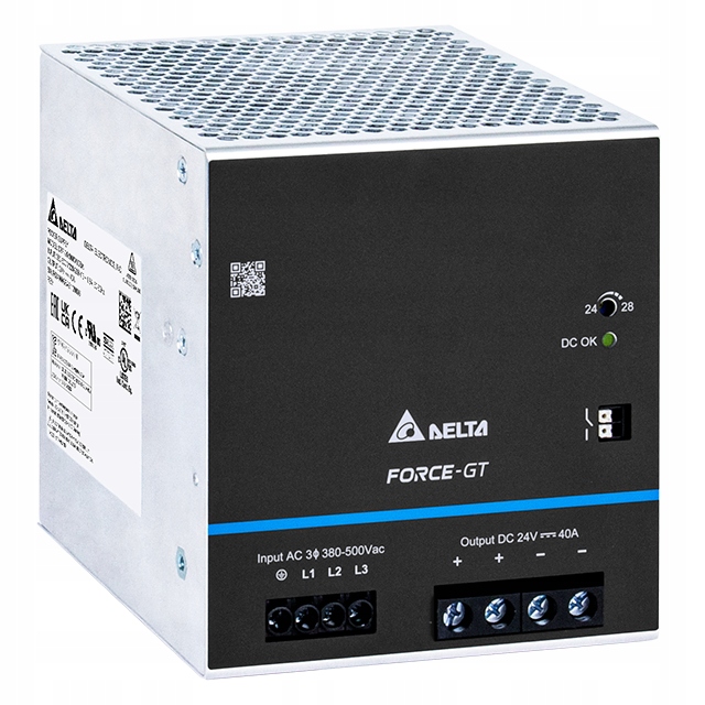 Impulzný napájací zdroj pre Din lištu Delta 960W 24V/40A, Force-gt 3 fázy