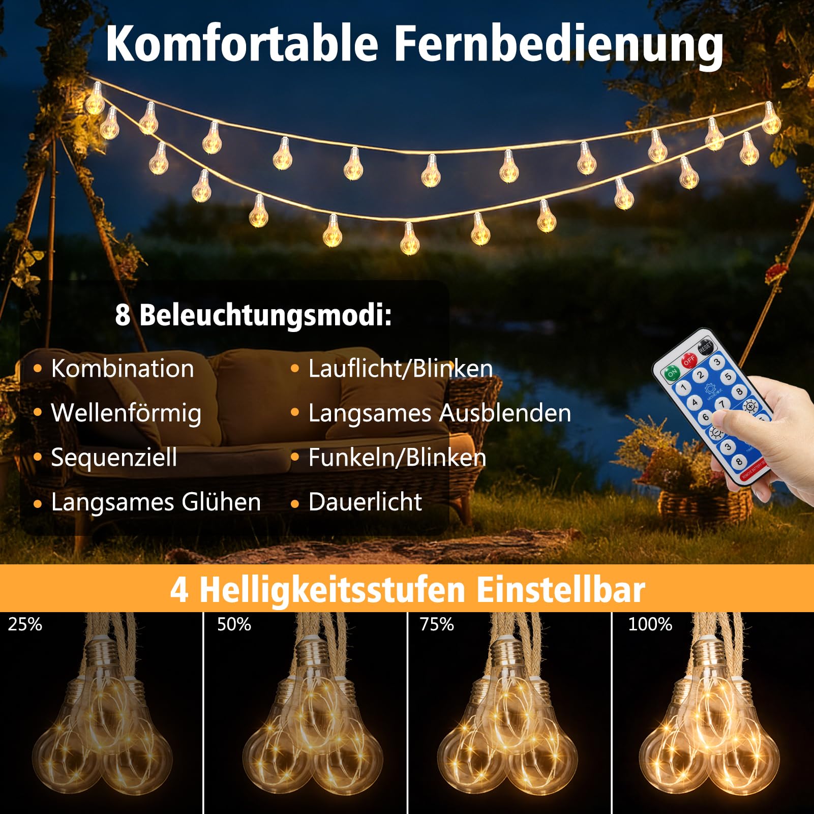 DBFAIRY Solarna Girlanda 10M 20 Żarówek Wodoodporna Timer 8 Trybów — miniatura 2