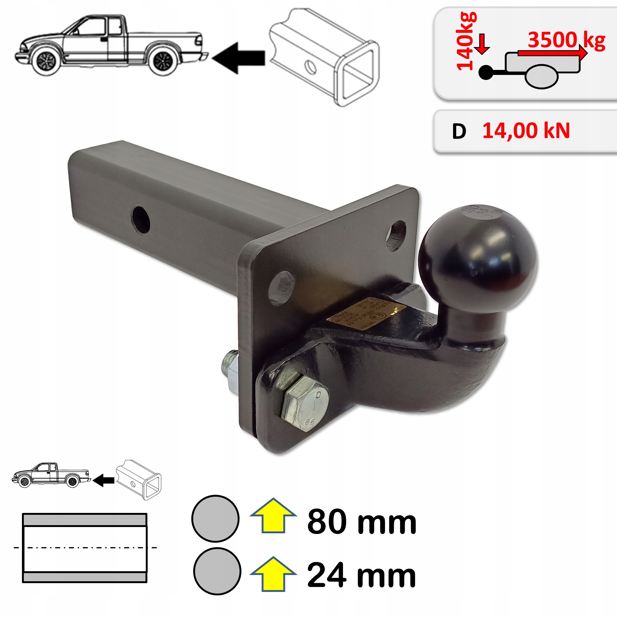 Háčikový adaptér pre americké automobily, zvýšený 50x50 mm (+24 mm, +80 mm)