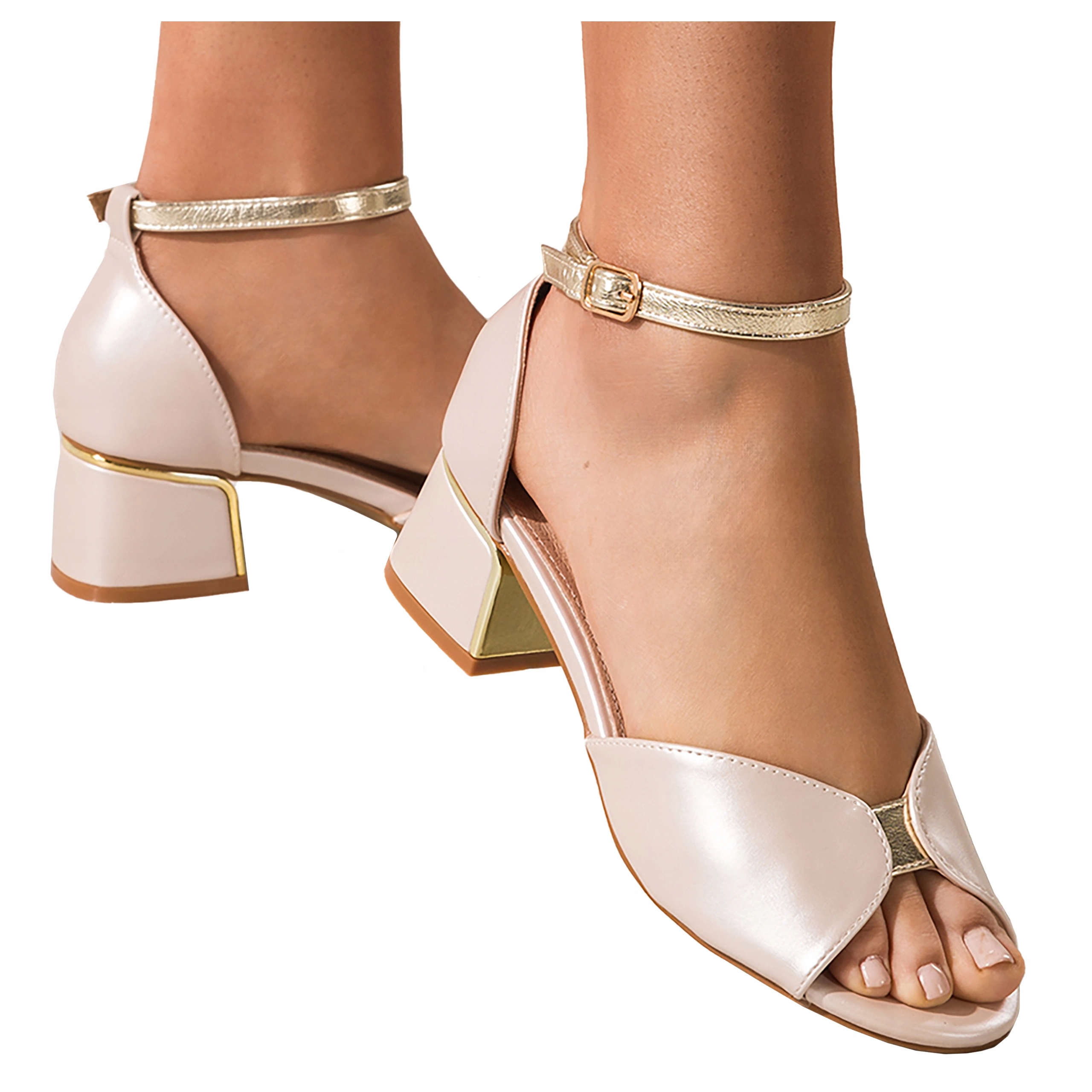 Dámské perlové Sandály na podpatku Zlaté doplňky Vložka Kůže vel 37