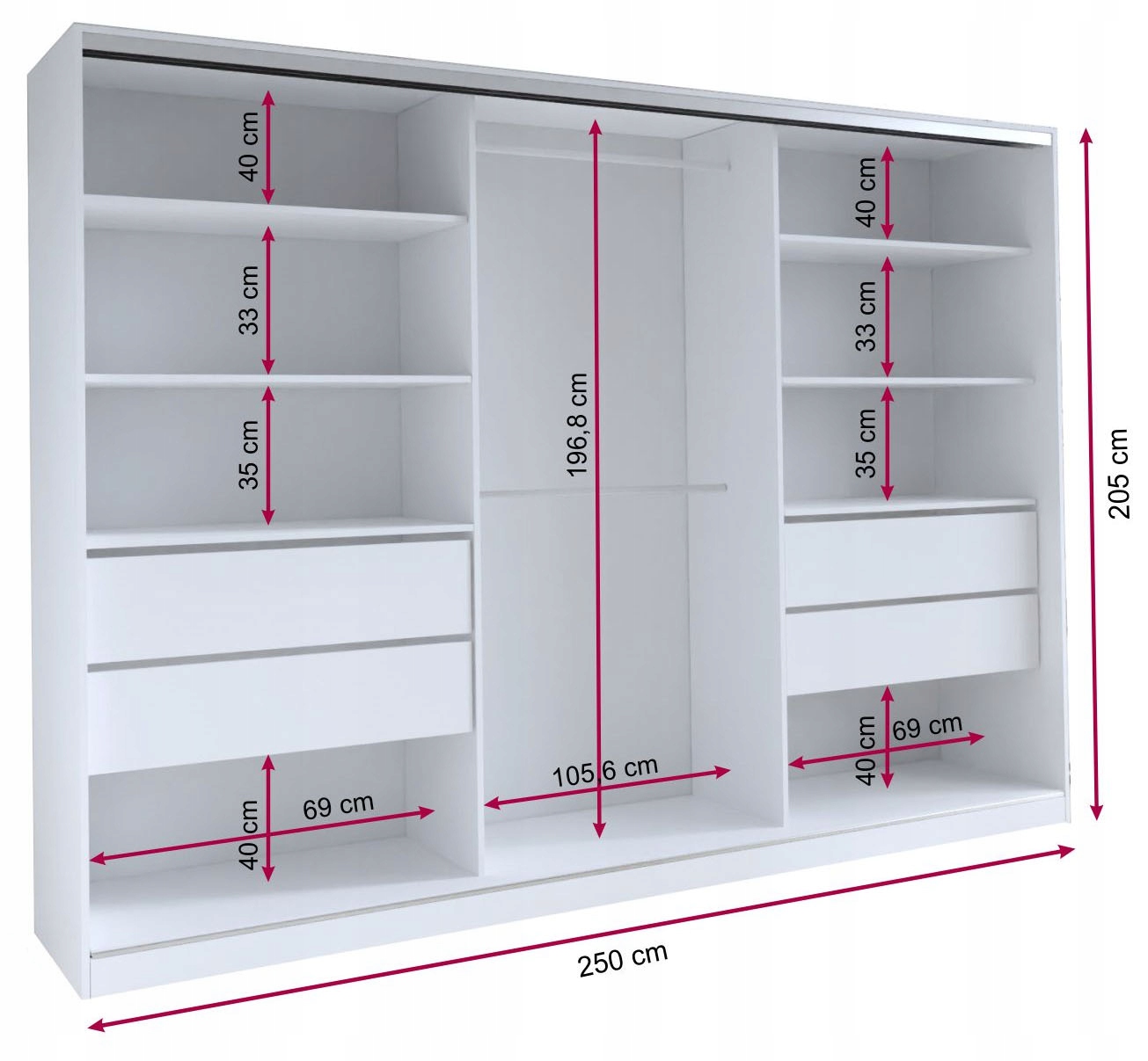 Szafa przesuwna lustro szuflady 250 cm lefkas LOFT Marka BroMARKT