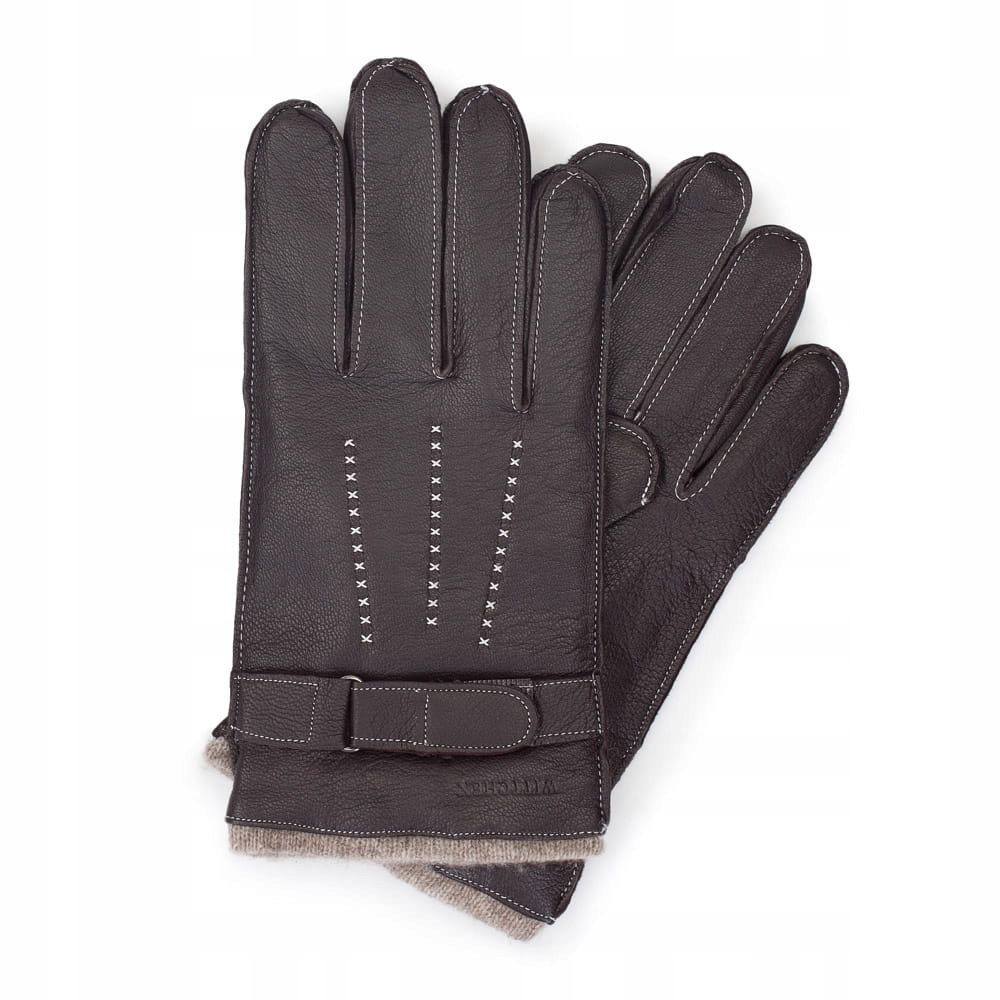 Pánské kožené zateplené rukavice Wittchen 44-6-716-BB M, Tmavě Hnědá