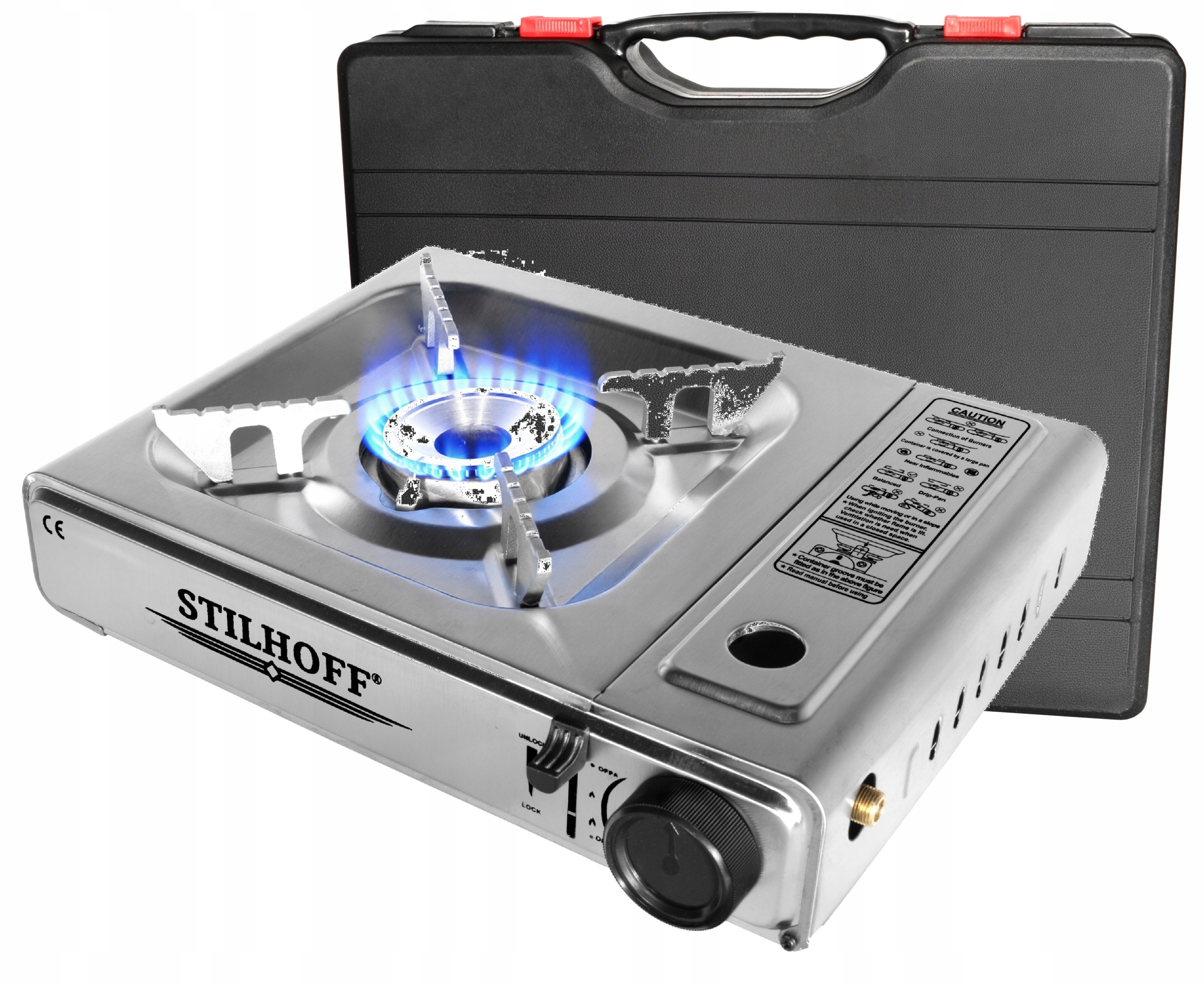 Kuchenka turystyczna Stilhoff 1 palnik na kartusze nierdzewna walizka