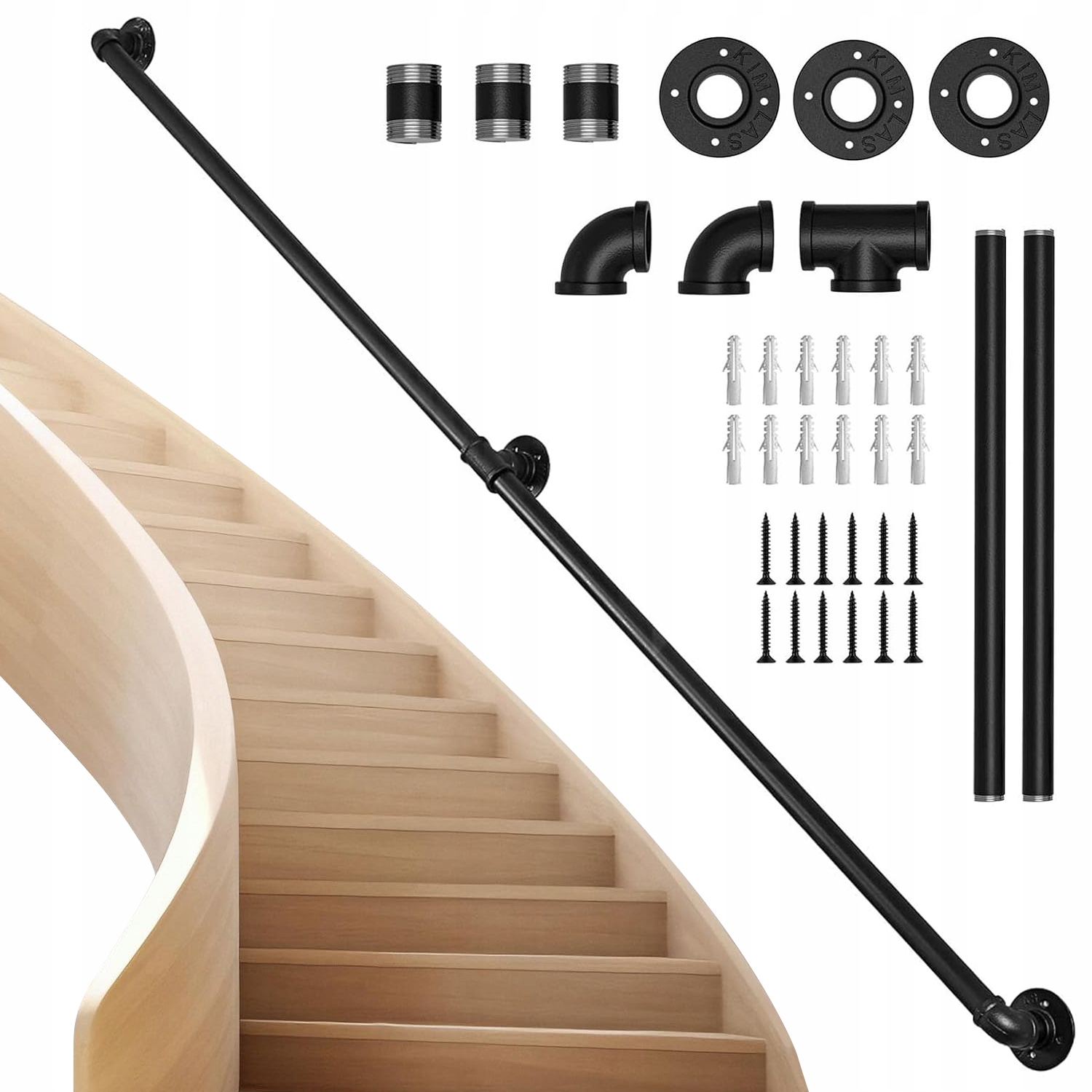 Nástěnná Zábradlí 150 CM Schodišťová Černá Loftová Kulatá Nerezová Trubka Fi 30 MM