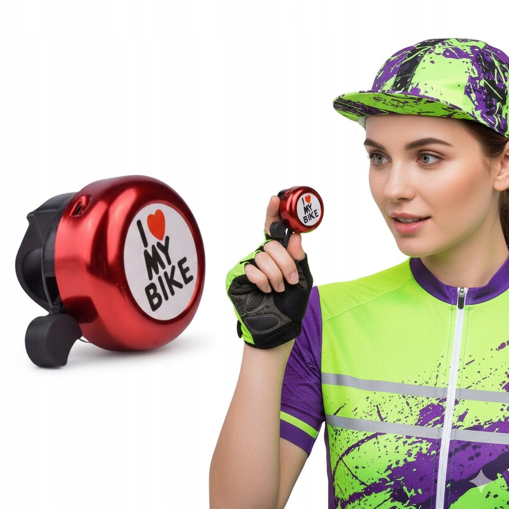 Dzwonek Rowerowy retro czerwony 52mm 'I Love My Bike' Alu