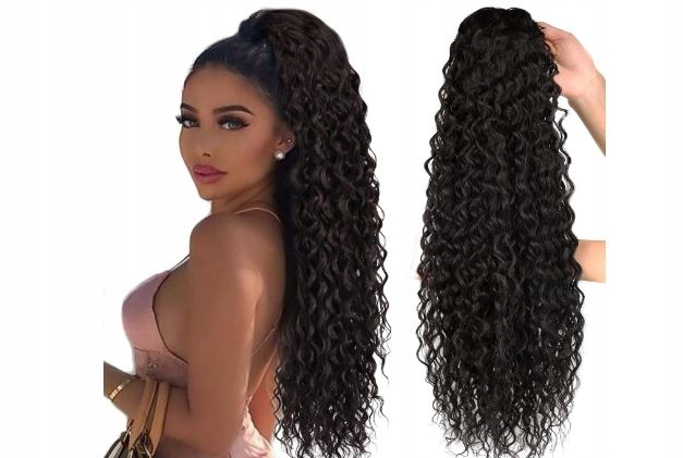 Prodloužení culíku se stahovací šňůrkou, vlnité vlasy tmavě hnědé 60 cm 4#