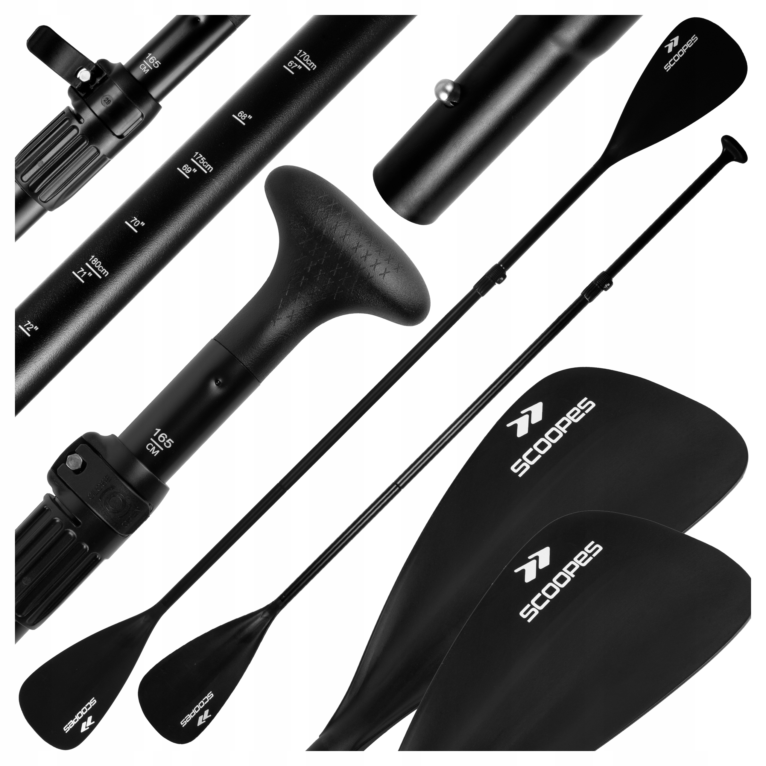 Wiosło Składane Kajakowe Do Deski Sup Regulowane 4-CZĘŚCIOWE 165-225 CM 2W1