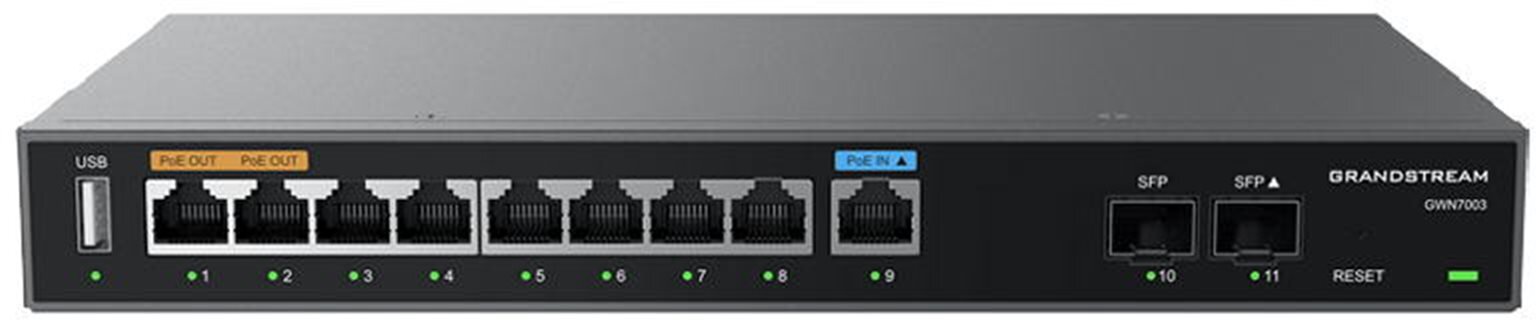 Grandstream GWN7003 Vpn router 2 Sfp, 9 Gb porty 1 PoE in, 2 PoE out