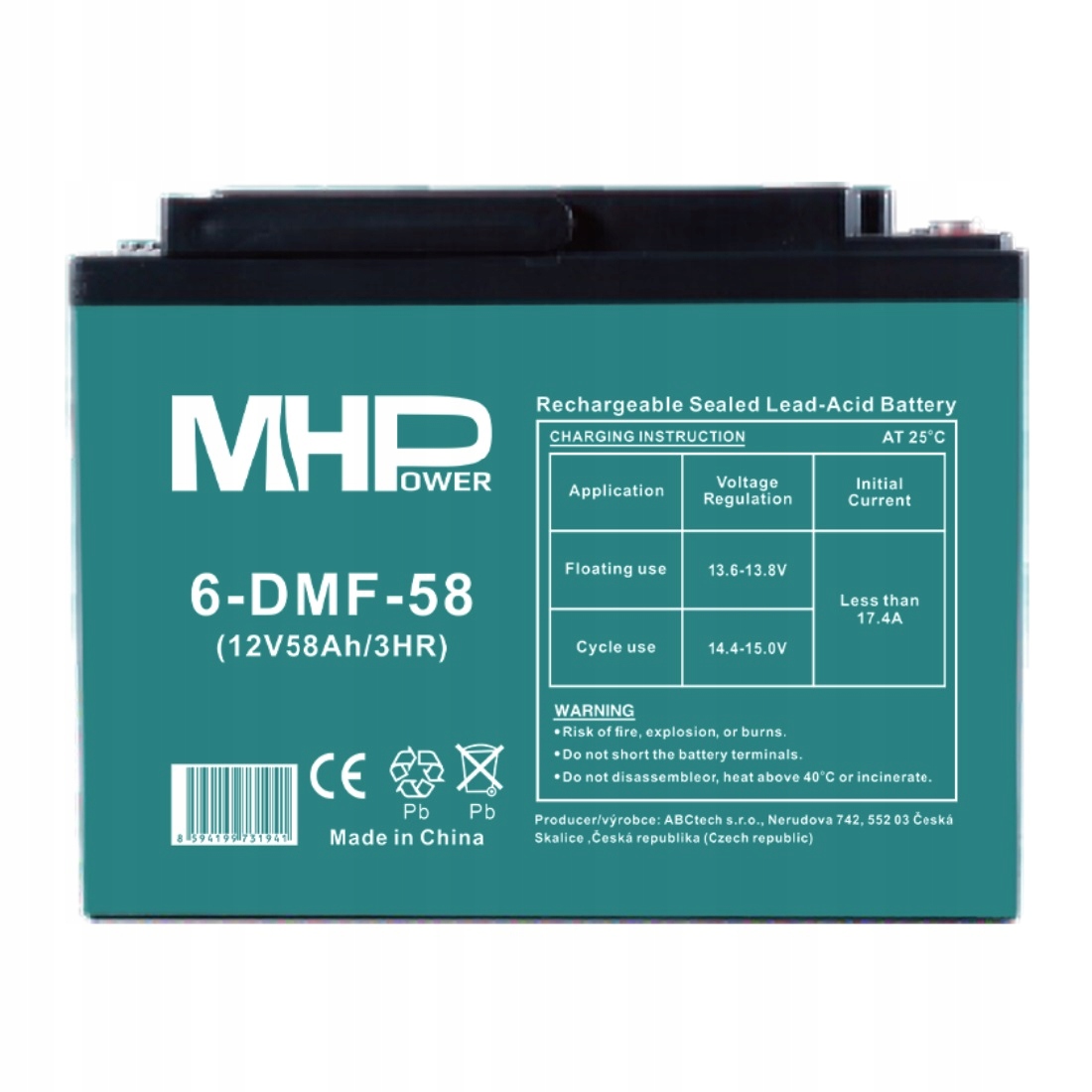 MHPower 6-DMF-58 Trakční gelová baterie 12V/58Ah, Terminál M6, Deep Cycle