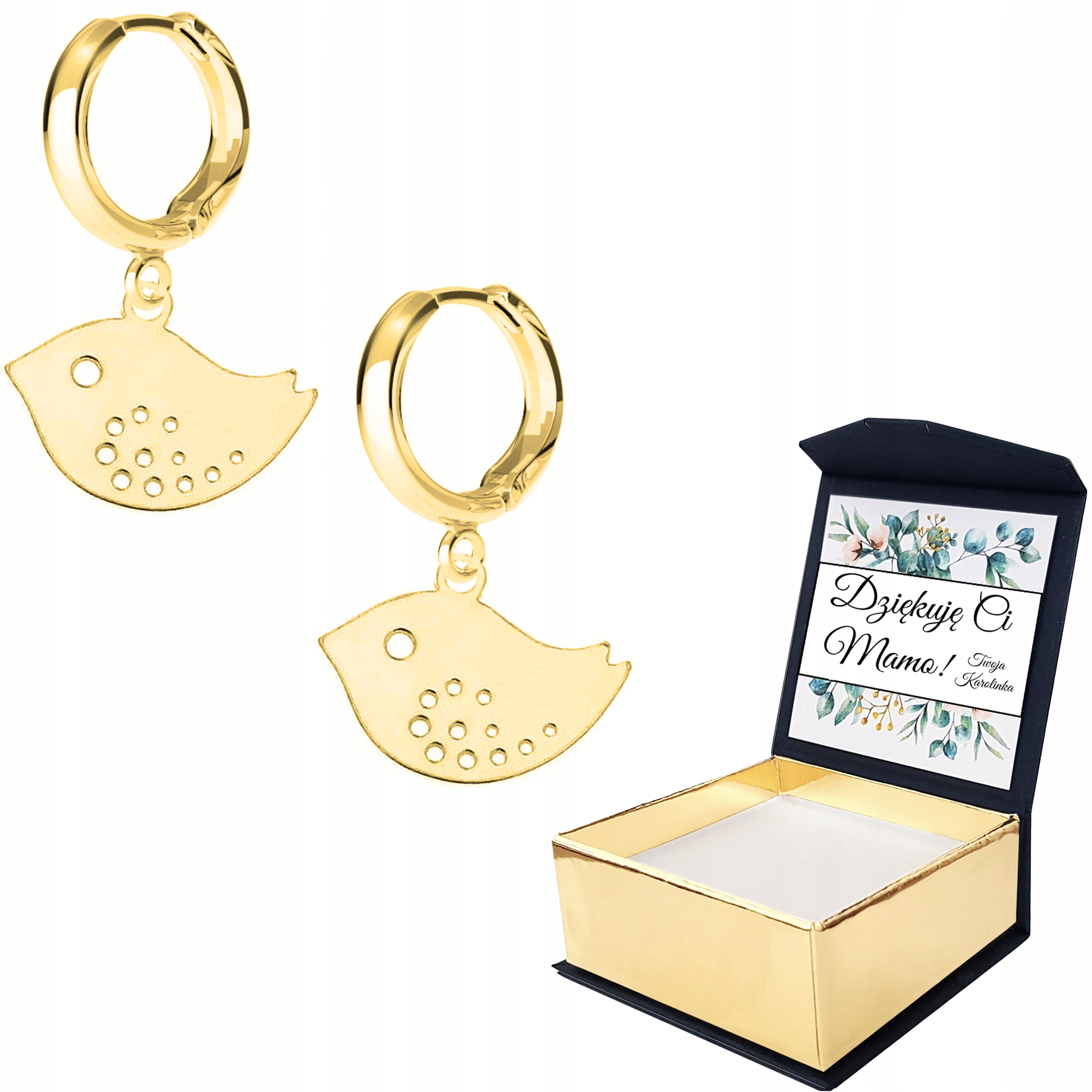 Náušnice zlaté Pták Zvíře Ptáček Vlastní Potisk