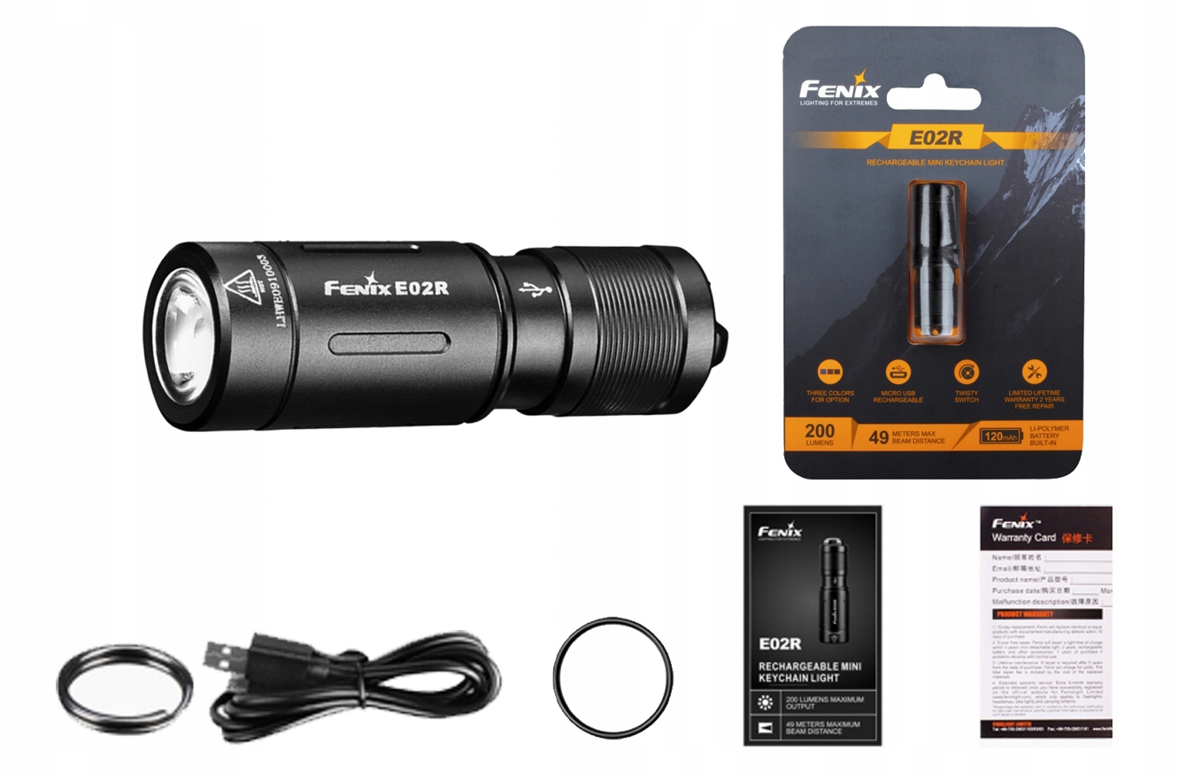 Latarka Brelok Fenix E02R 200lm ładowalna Usb