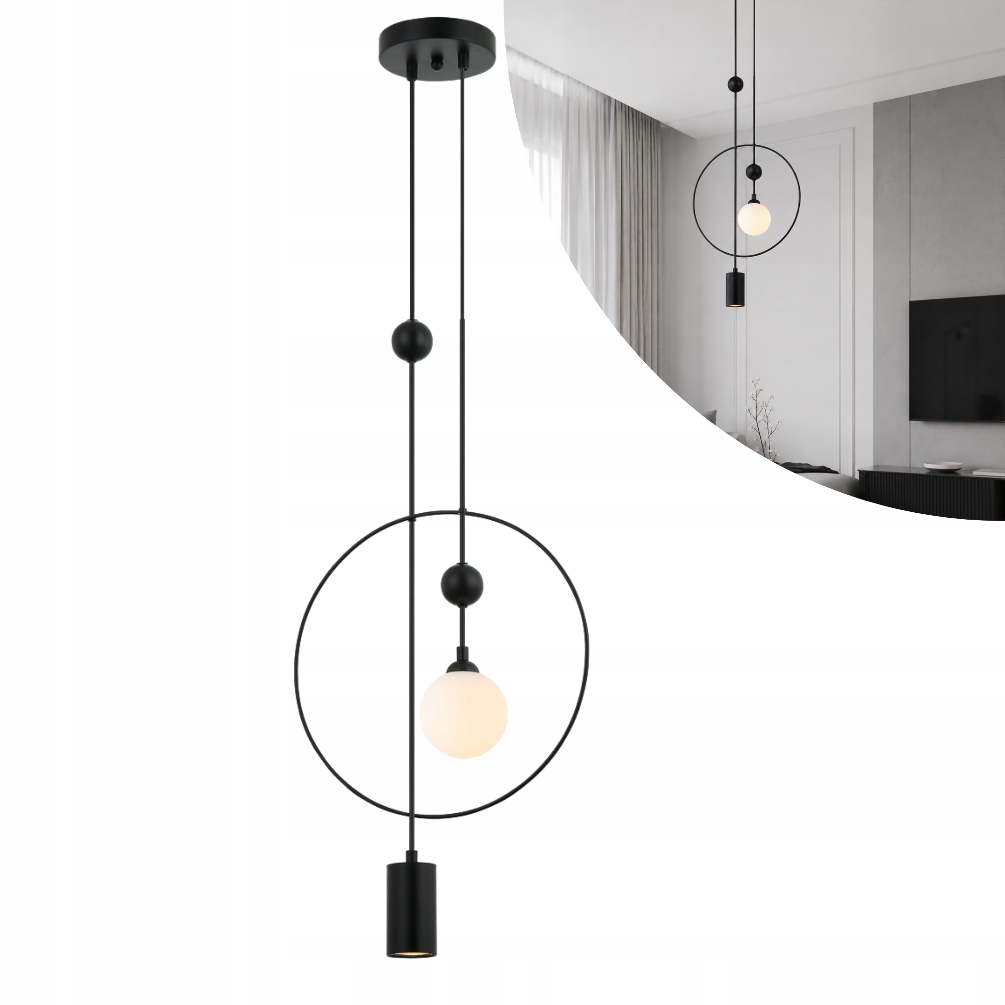 Závesná lampa čierna, dvojitá, moderná, ozdobná do spálne s 2 bodmi Italux
