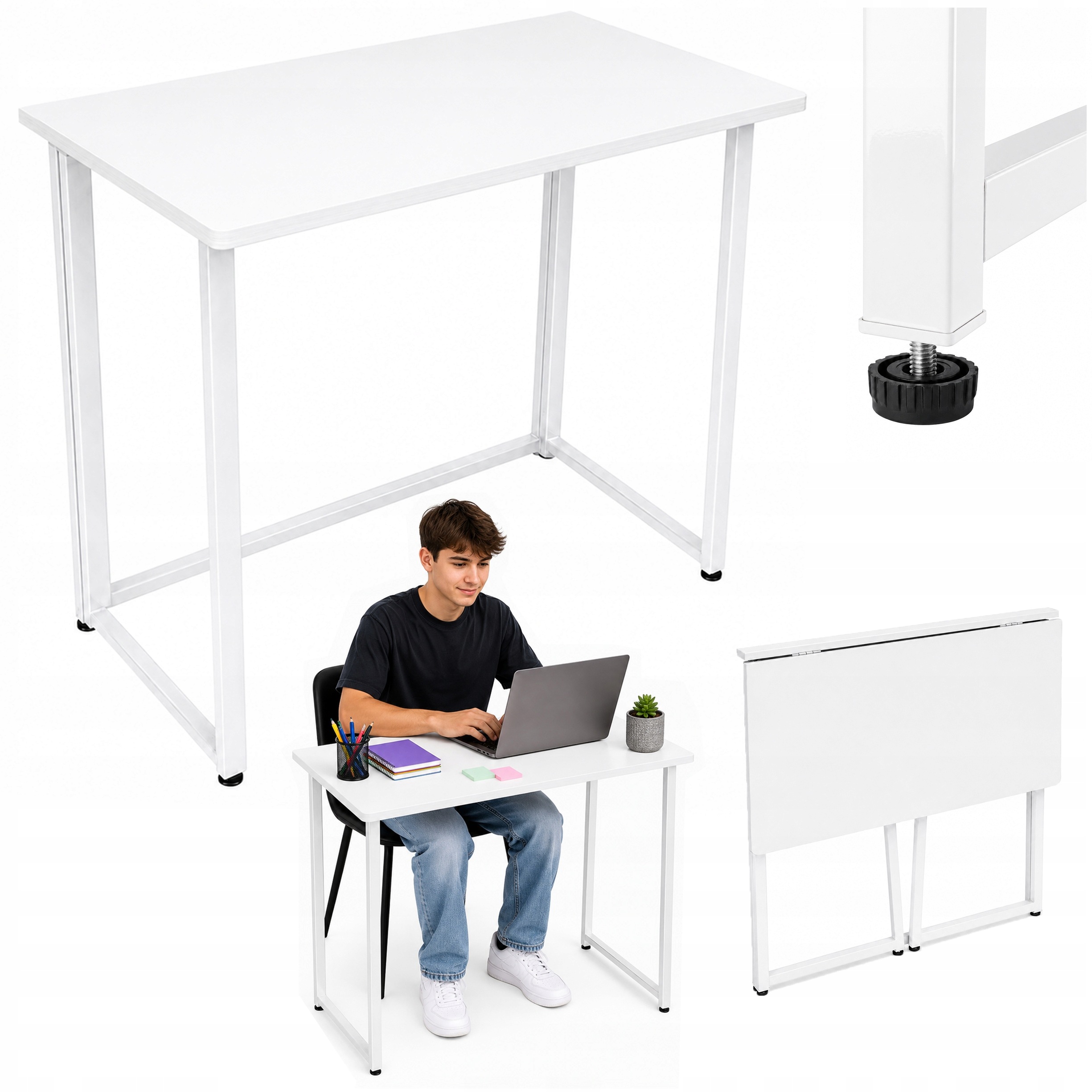 Skládací Počítačový Stůl Pokojový Stolek 45 cm Moderní, Lehký, Bílý