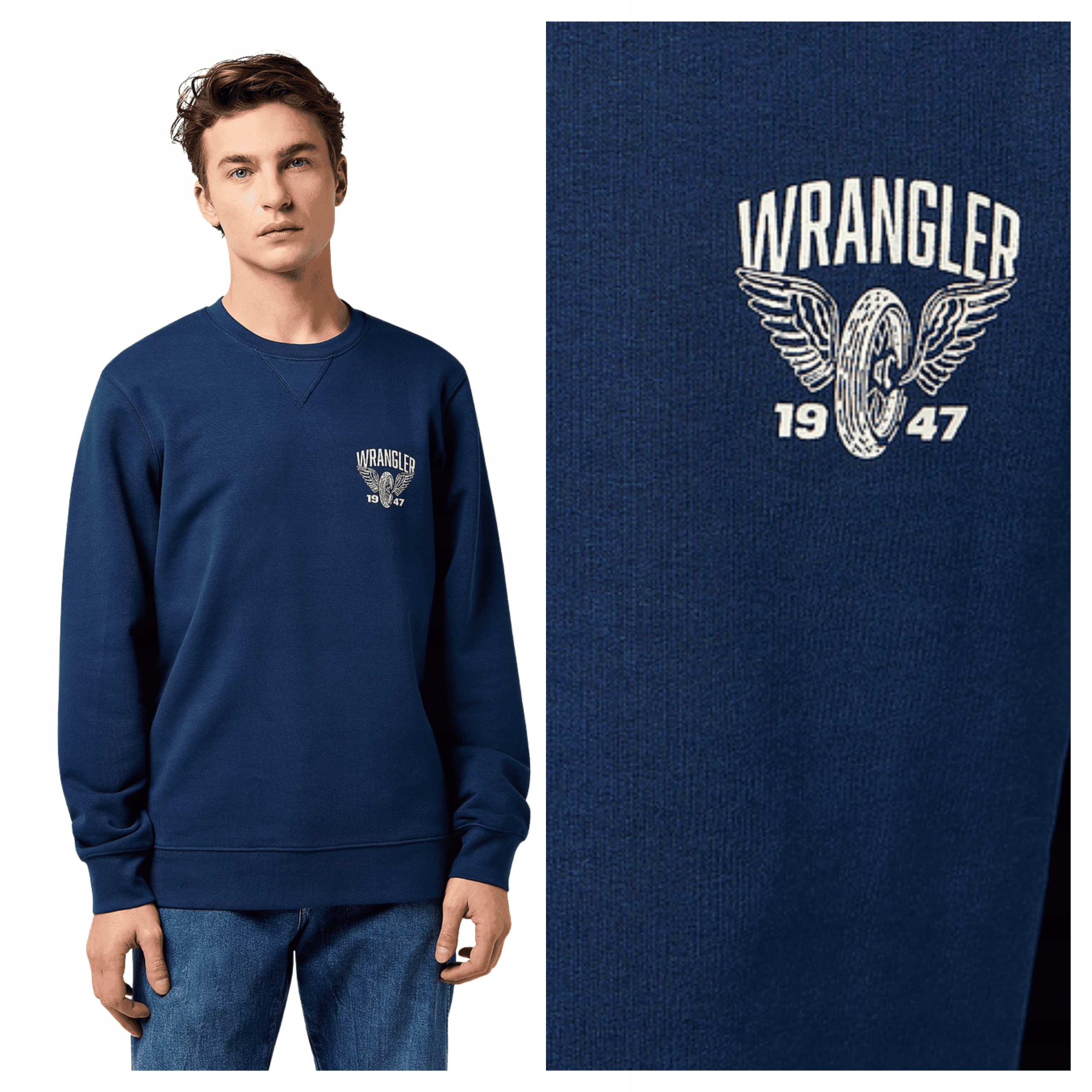 Pánská Mikina Wrangler Americana Crew Tmavě modrá Bavlněná XL