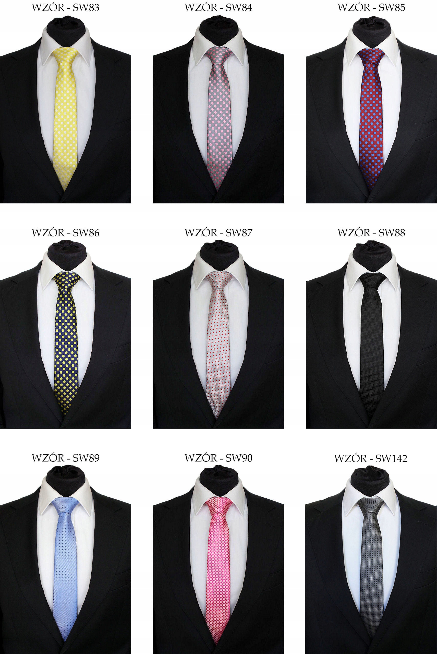 WĄSKI KRAWAT ŚLEDŹ 6cm - DUŻO WZORÓW W PASY KROPKI Płeć mężczyzna