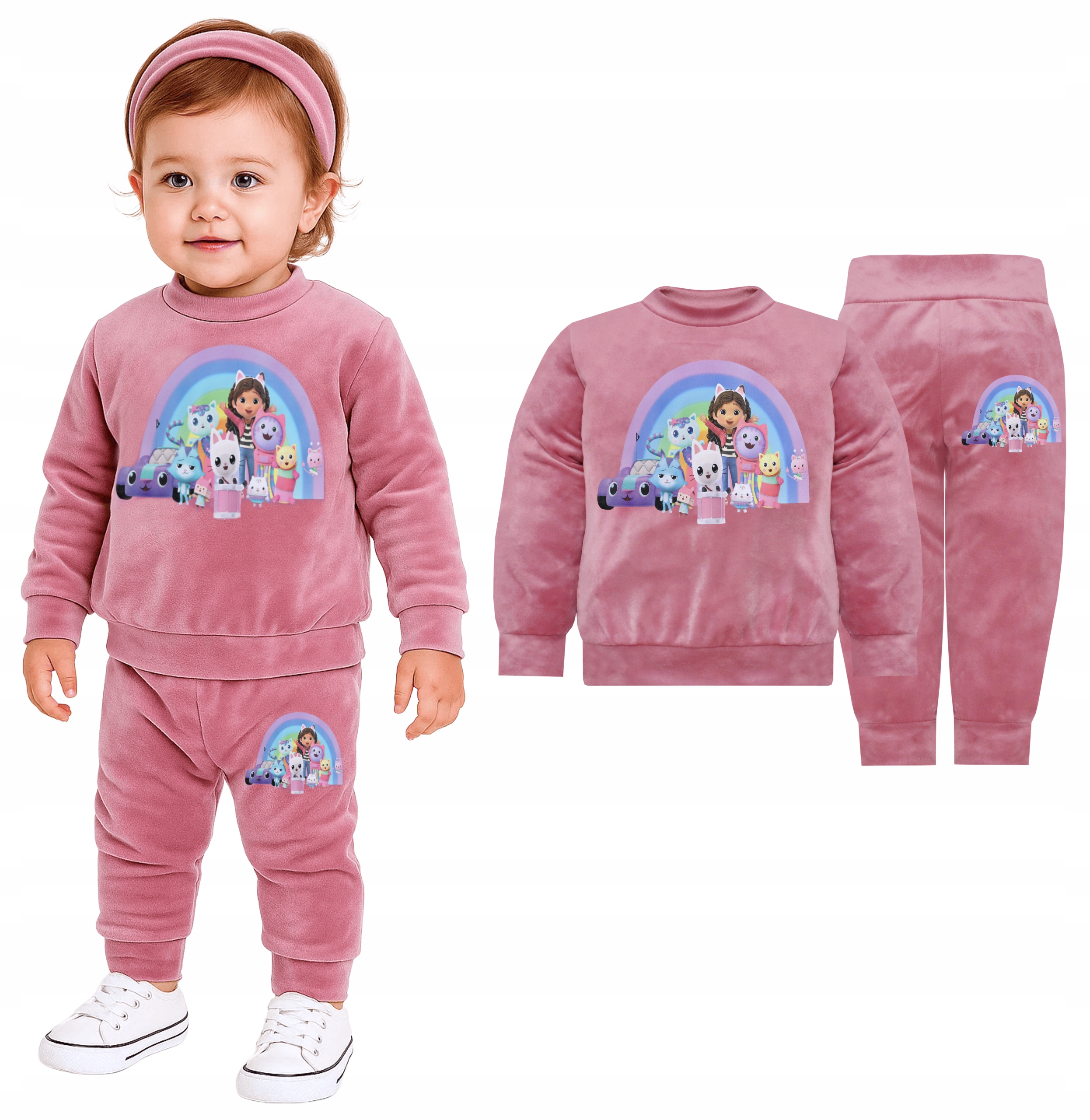Komplet Dres dla Dziewczynki Welur Bluza Spodnie Bajka Kreskówka r 98 2039
