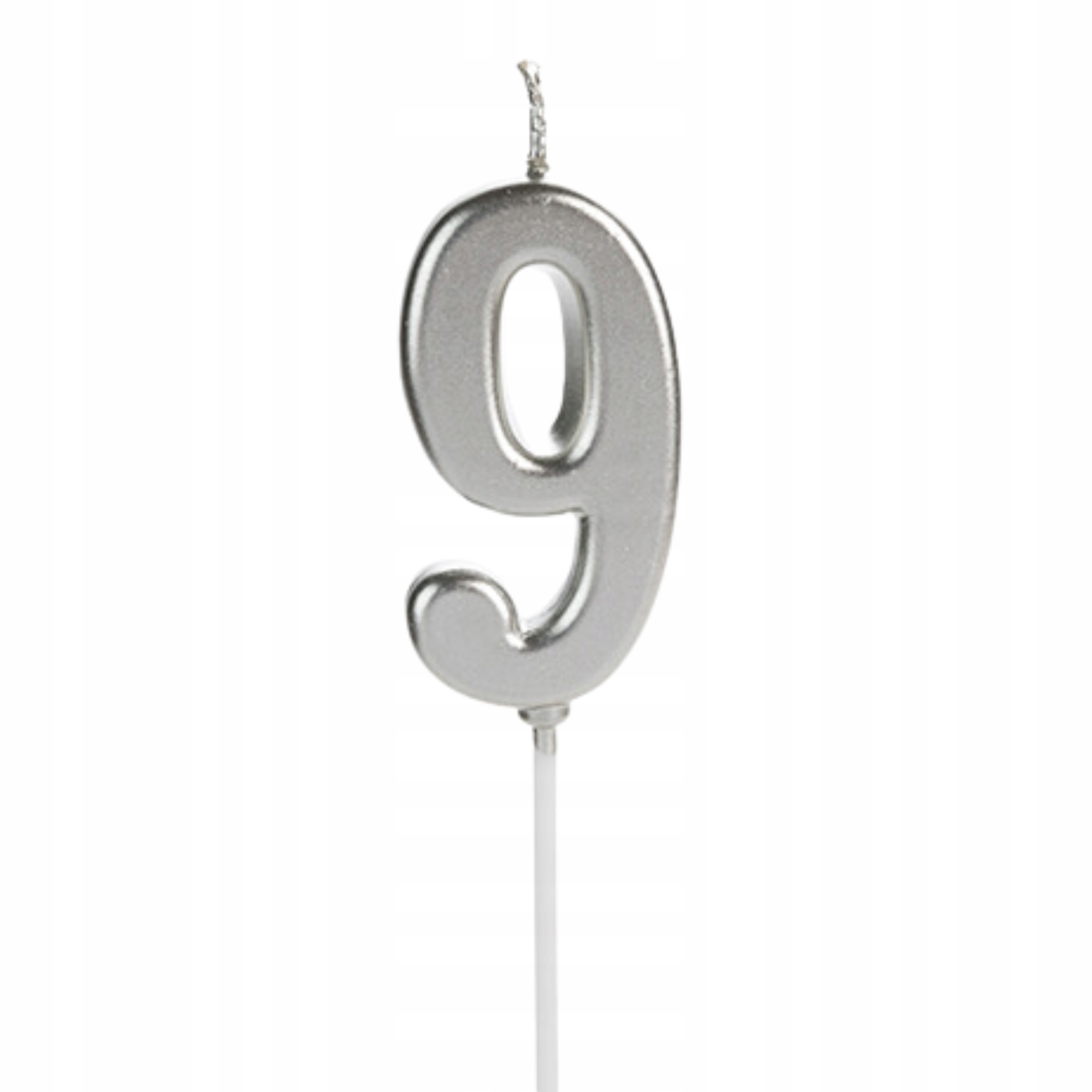 ŚWIECZKA URODZINOWA NA TORT SREBRNA CYFRA 9 URODZINY DEKORACJA