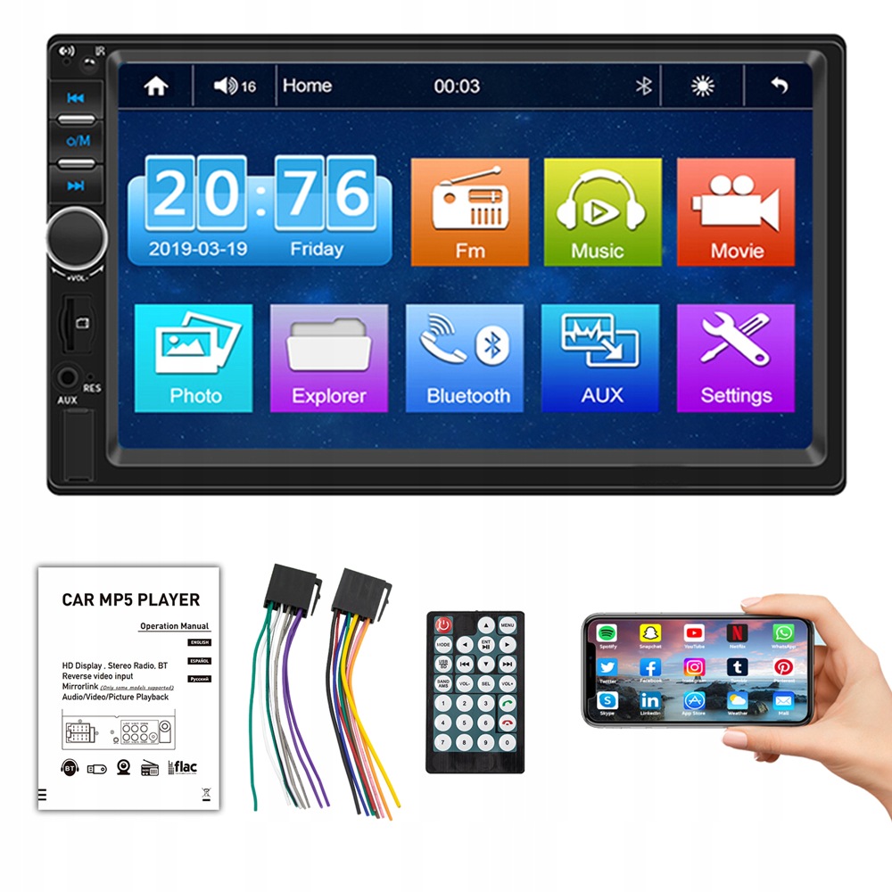 Automobilové Rádio Bluetooth 2 Din 7 Palců Rds Usb Aux Micro Sd 4x50W Pilot