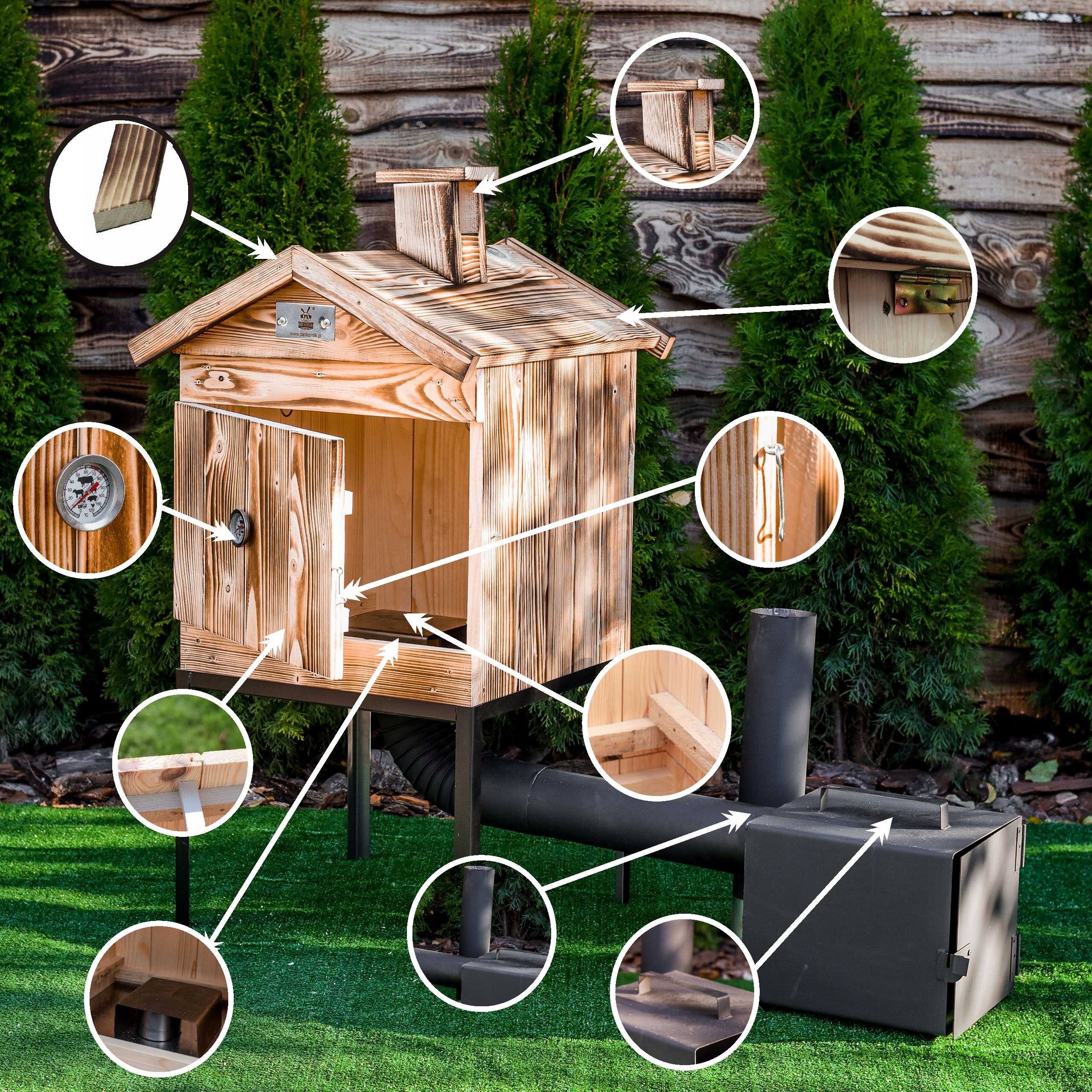 WĘDZARNIA OGRODOWA DOMOWA DREWNIANA DRZWICZKI OPALANA HAKI PALENISKO Kod producenta 5905214400569
