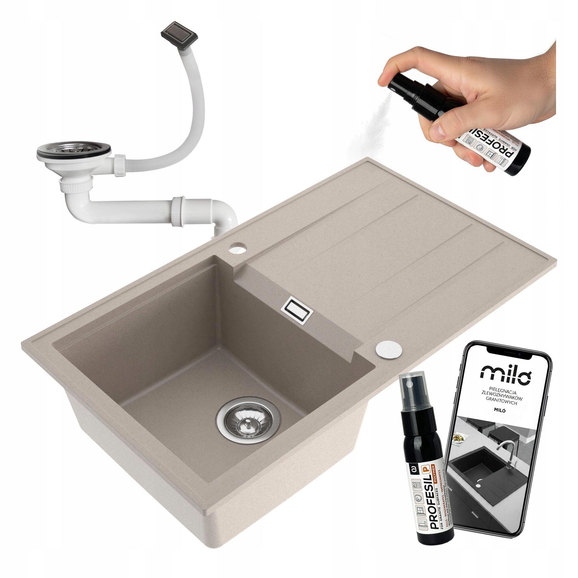 Granitový Jednokomorový Kuchynský Drez Miló Avangard Sifón