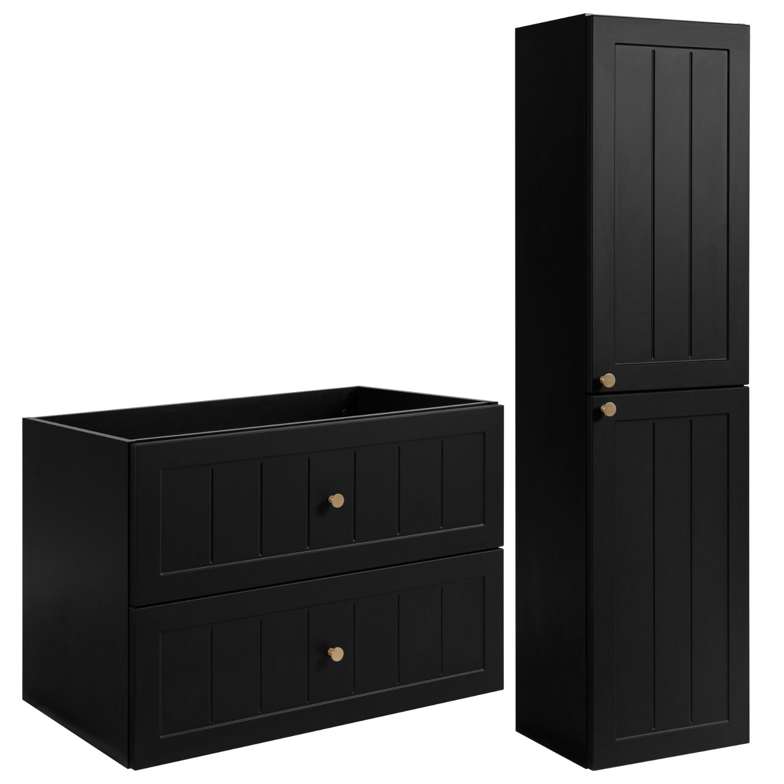 Sada koupelnových skříněk Skříňka 80 Sloupek 136 Černý Závěsný knoflík Kov