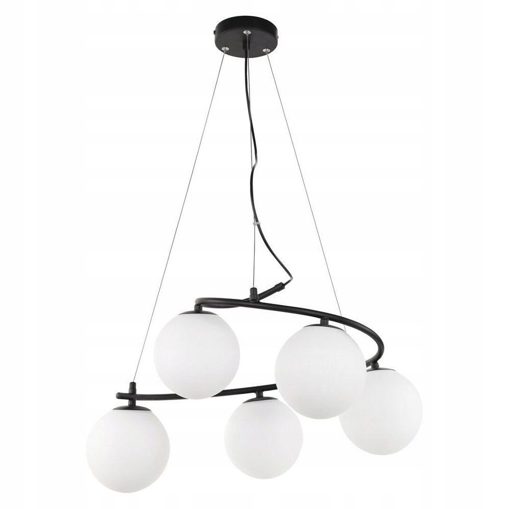 Čierna moderná závesná lampa so sklenenými guľami