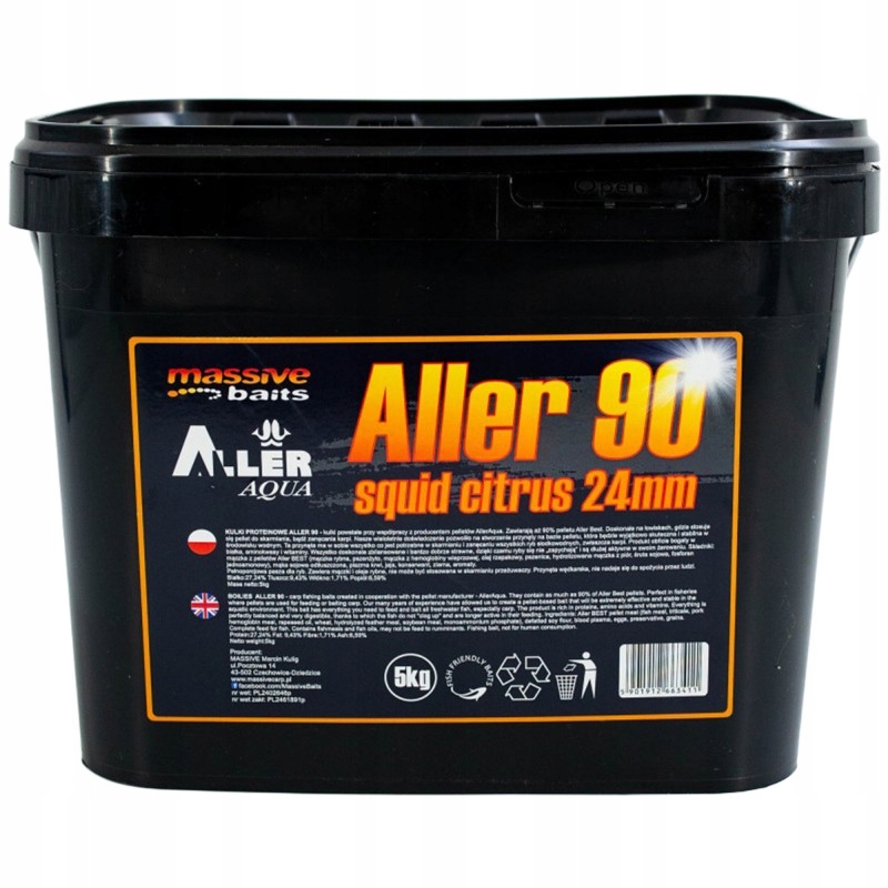 Kulki Proteinowe Zanętowe 24mm 5kg Aller 90 Squid Citrus Massive Baits