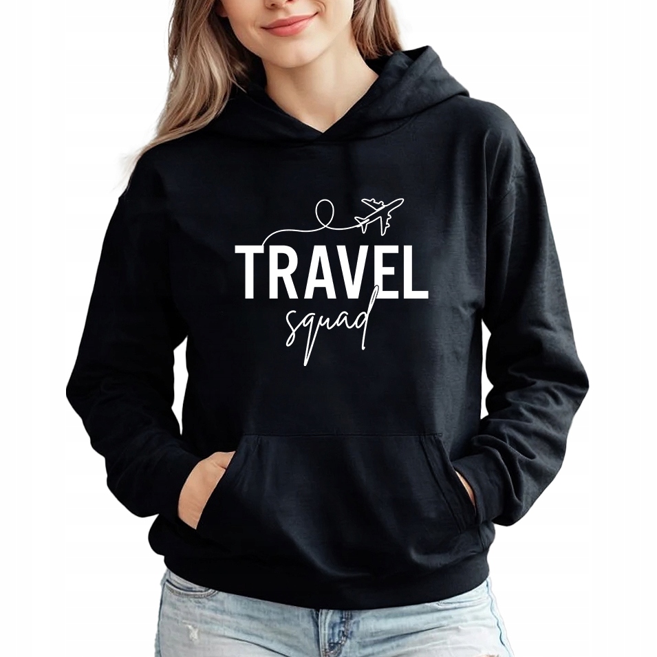 Mikina Černá S Kapucí jako Dárek pro cestovatelku Travel Squad XXL