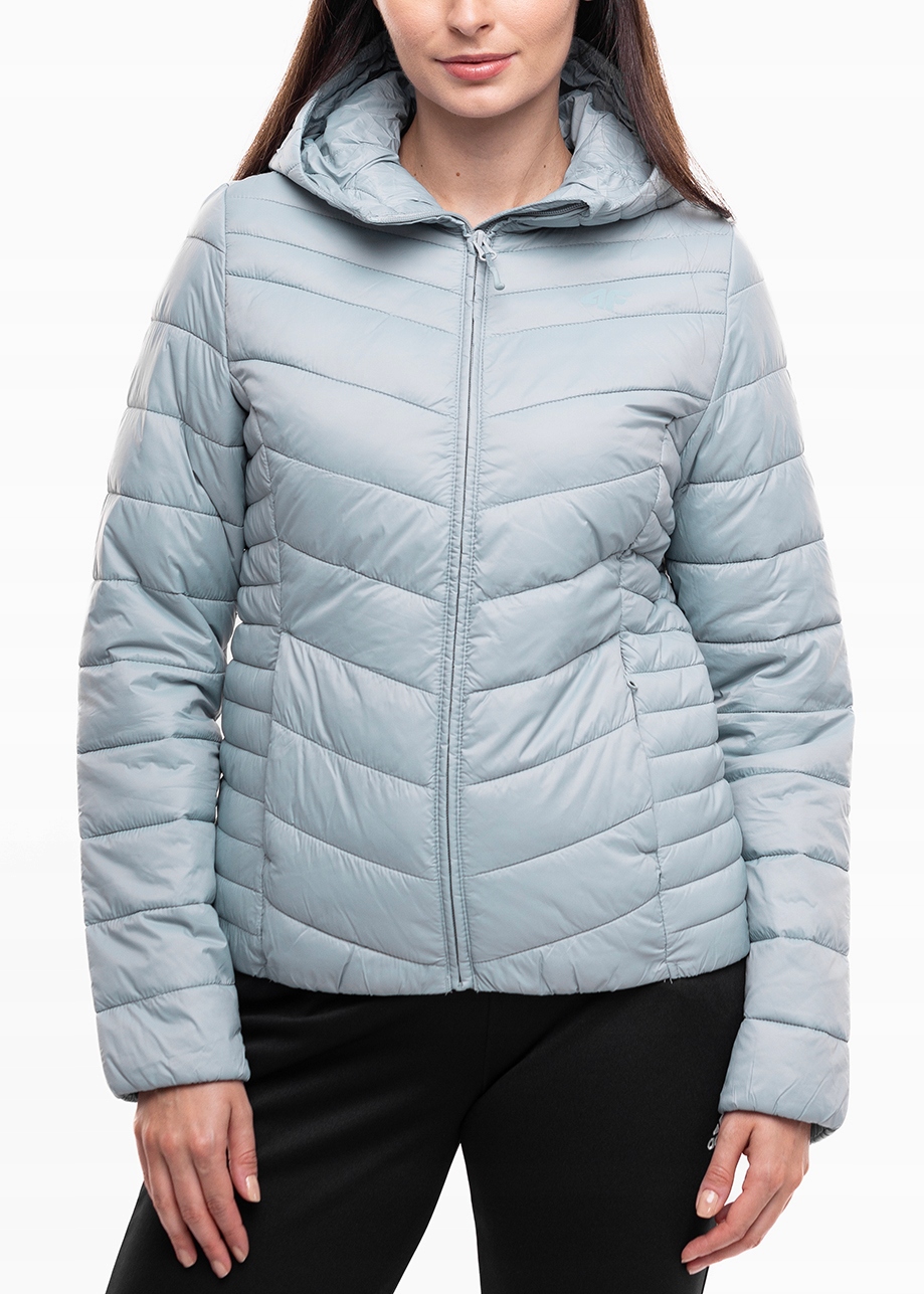 4F Dámská péřová bunda s kapucí prošívaná zapínaná přechodová vel. S