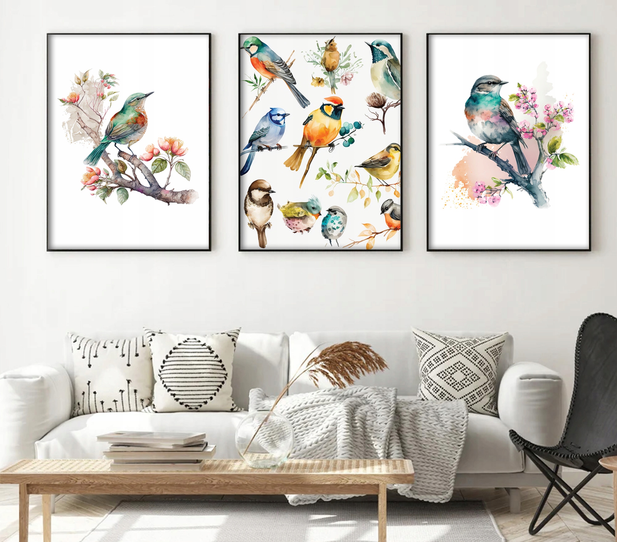 ZESTAW 3x PLAKAT 50x70cm PTAKI Kolorowe Akwarele Do Slaonu Sypialni Kuchni Rodzaj bez ramy