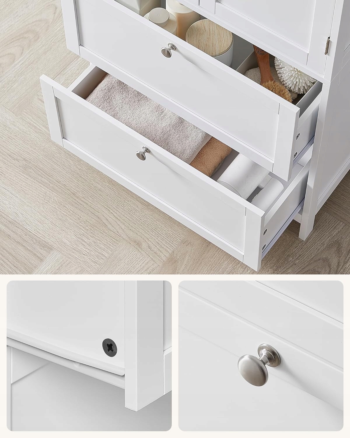 Regał łazienkowy SZAFKA WOLNOSTOJĄCA 2 szuflady drzwiczki 30x60x110cm BIAŁA Wysokość mebla 110 cm