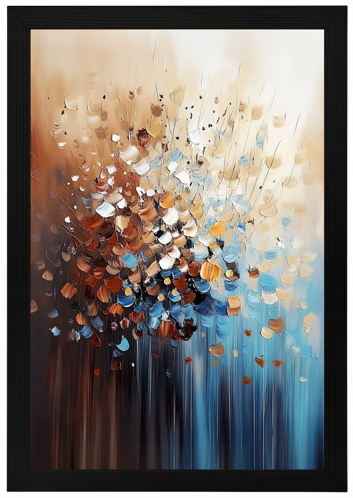 Plakát Rámeček Dřevo Abstrakce Hnědá Béžová Tyrkysová Špachtle Impasto 40x60
