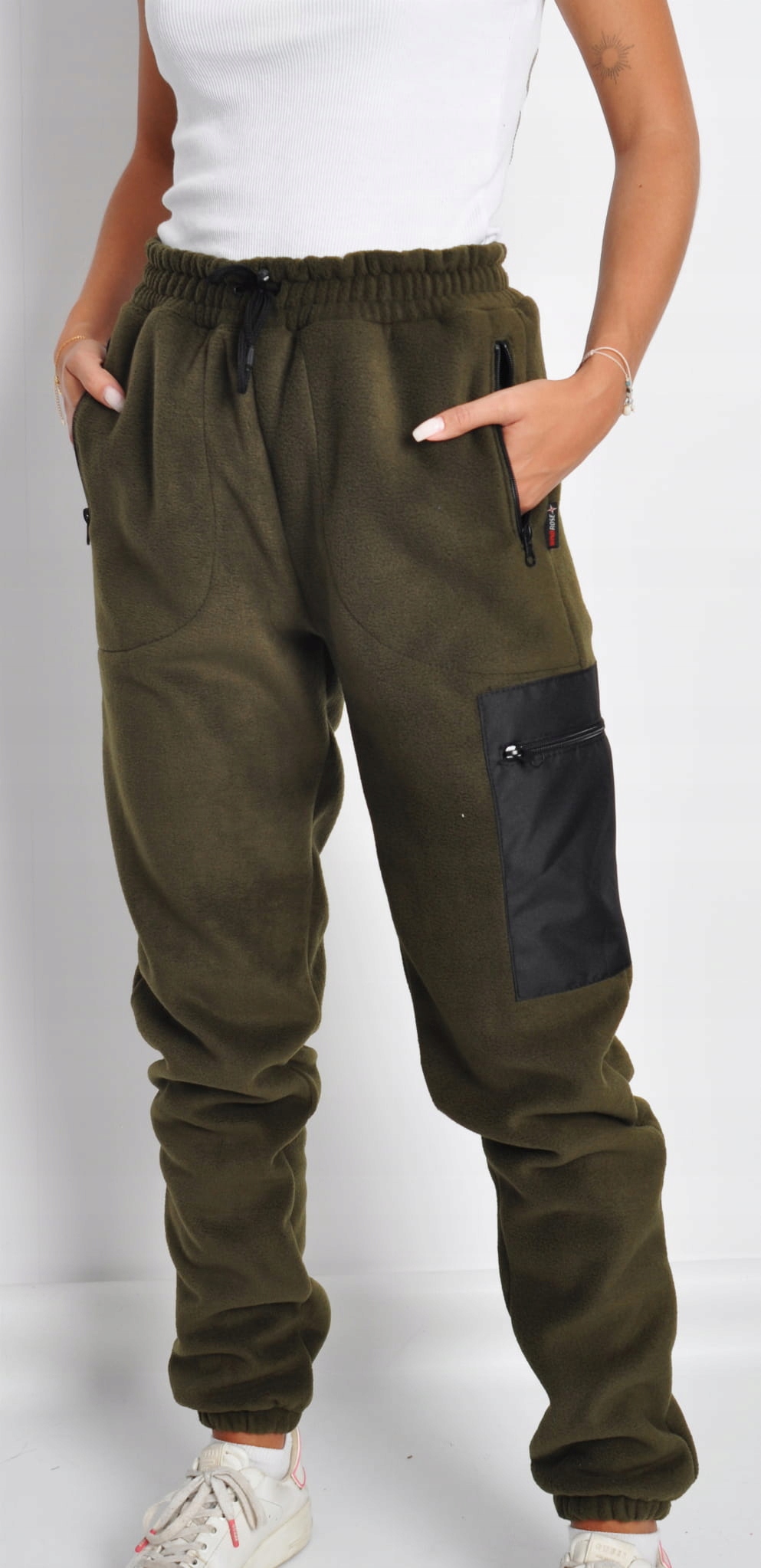 DAMSKIE SPODNIE POLAROWE CIEPLUTKIE CIEMNO ZIELONE S Kolor zielony