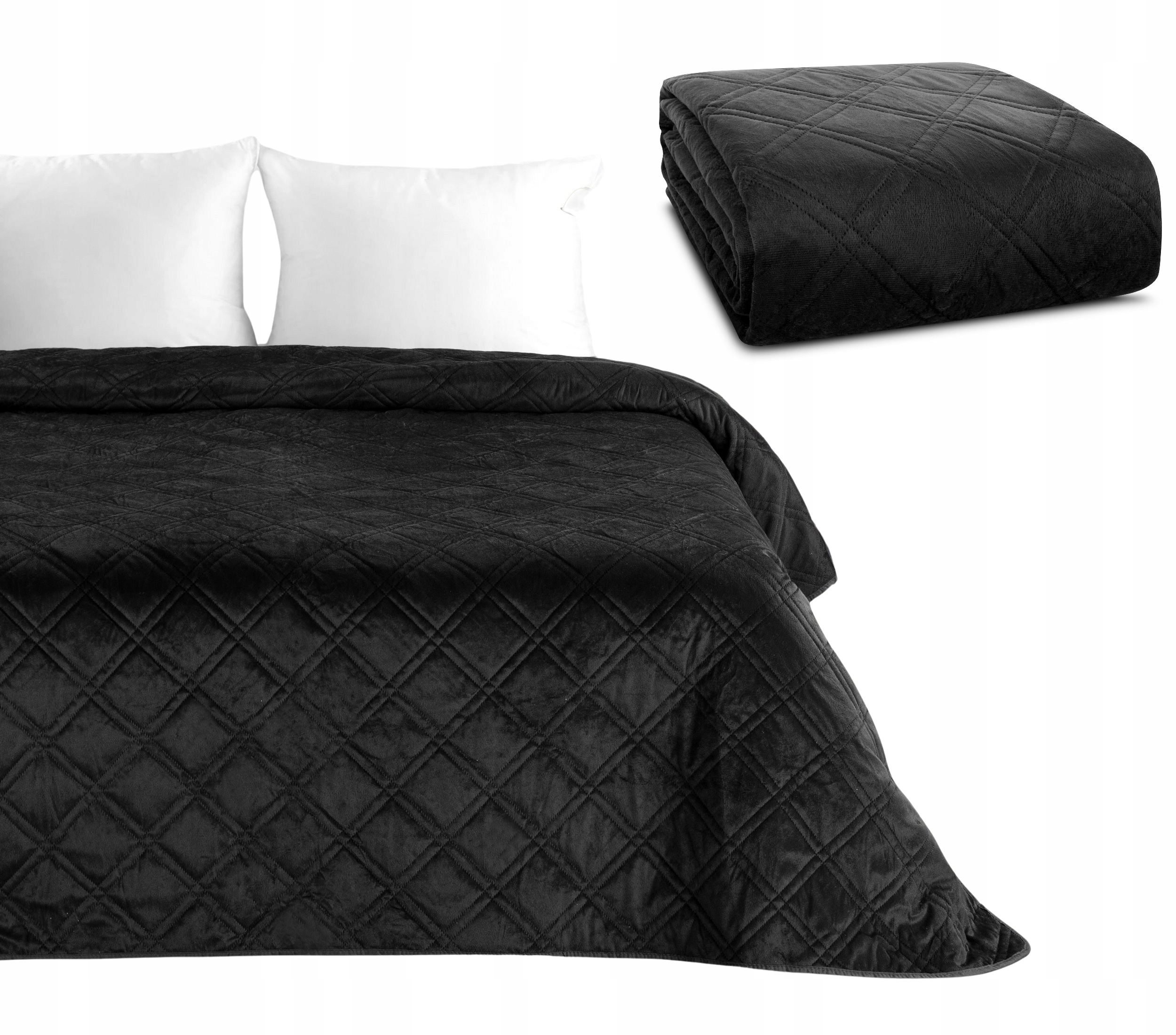 Narzuta Na Łóżko 200x220 Kapa Luiz 8 czarna Welwetowa Pikowana Eurofirany