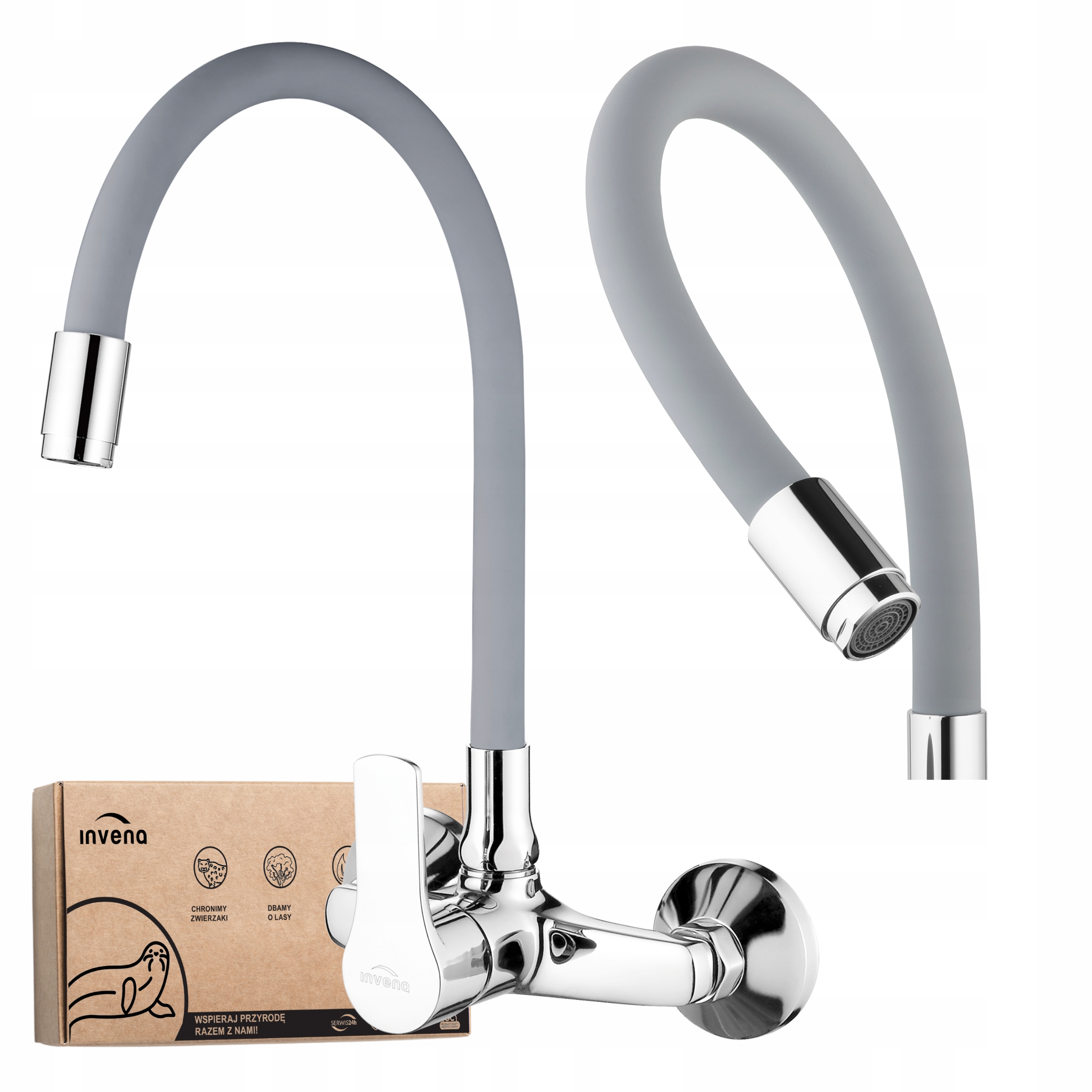 Kuchyňská Dřezová Baterie Na Stěnu S Kohoutkem Flexibilní Ramínko Šedý Chrom