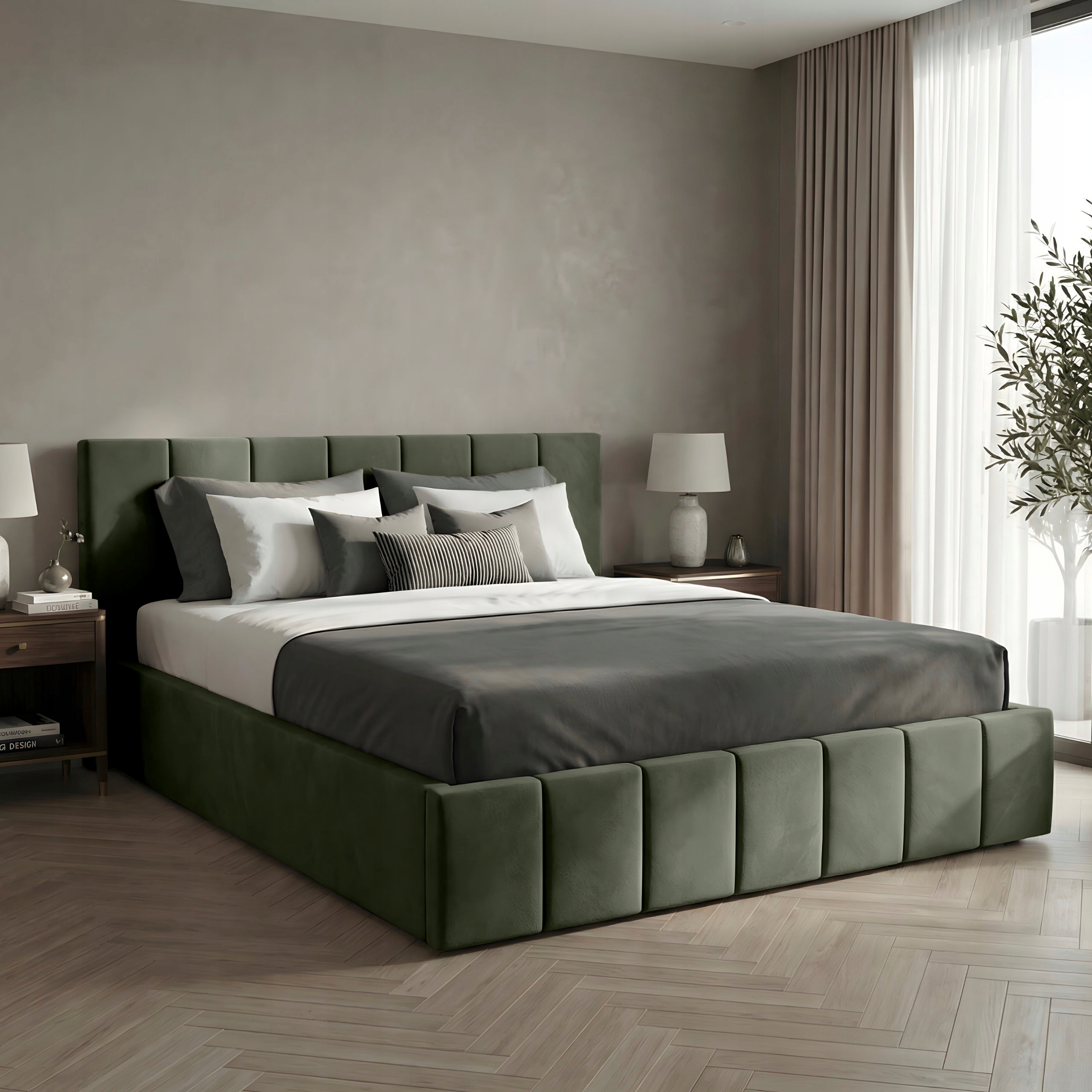 Čalouněná Postel Do Ložnice 160x200 Lůžko Premium S Úložným Prostorem Khaki