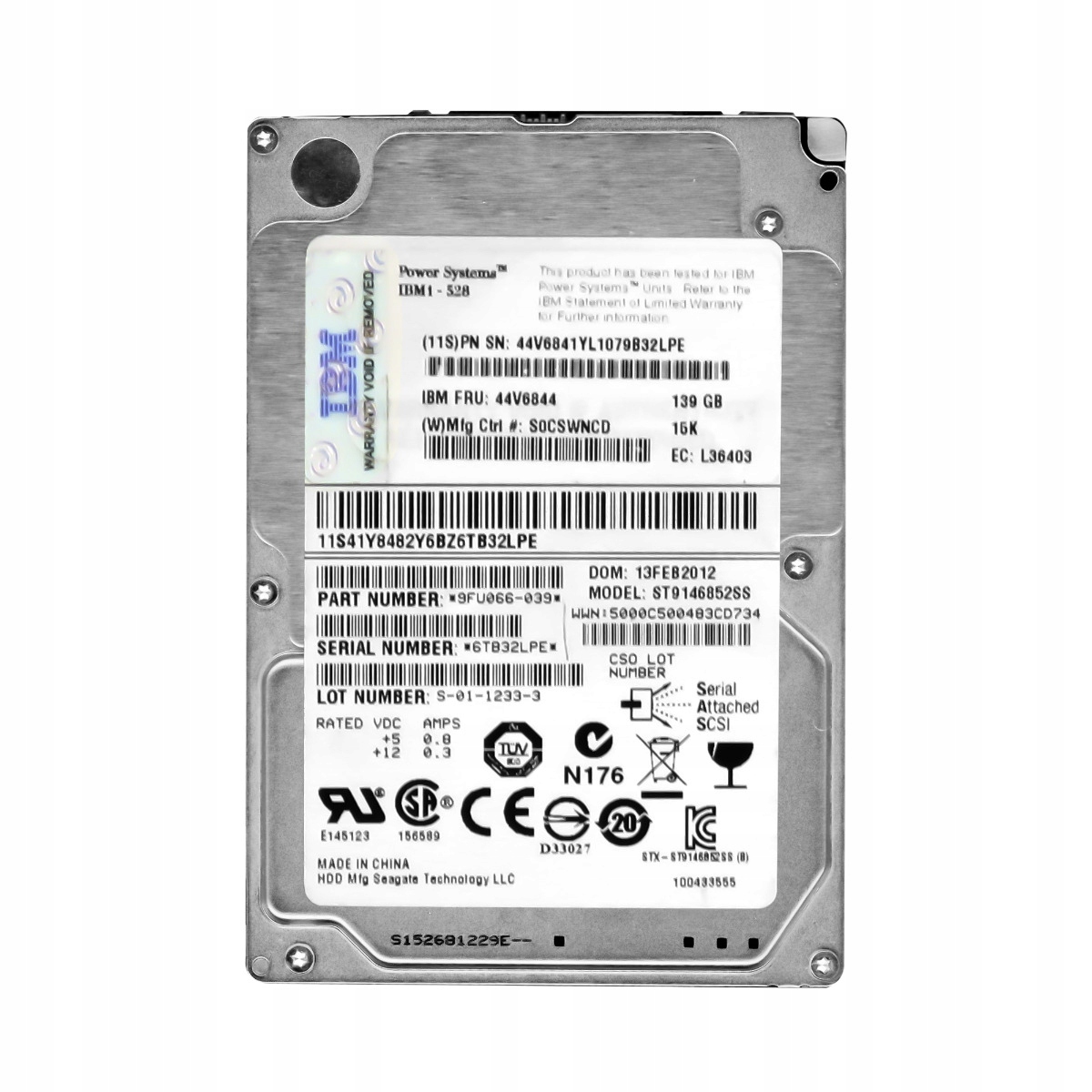 Ibm 44V6844 44V6841 139GB 15K Sas 2,5'' ST9146852SS