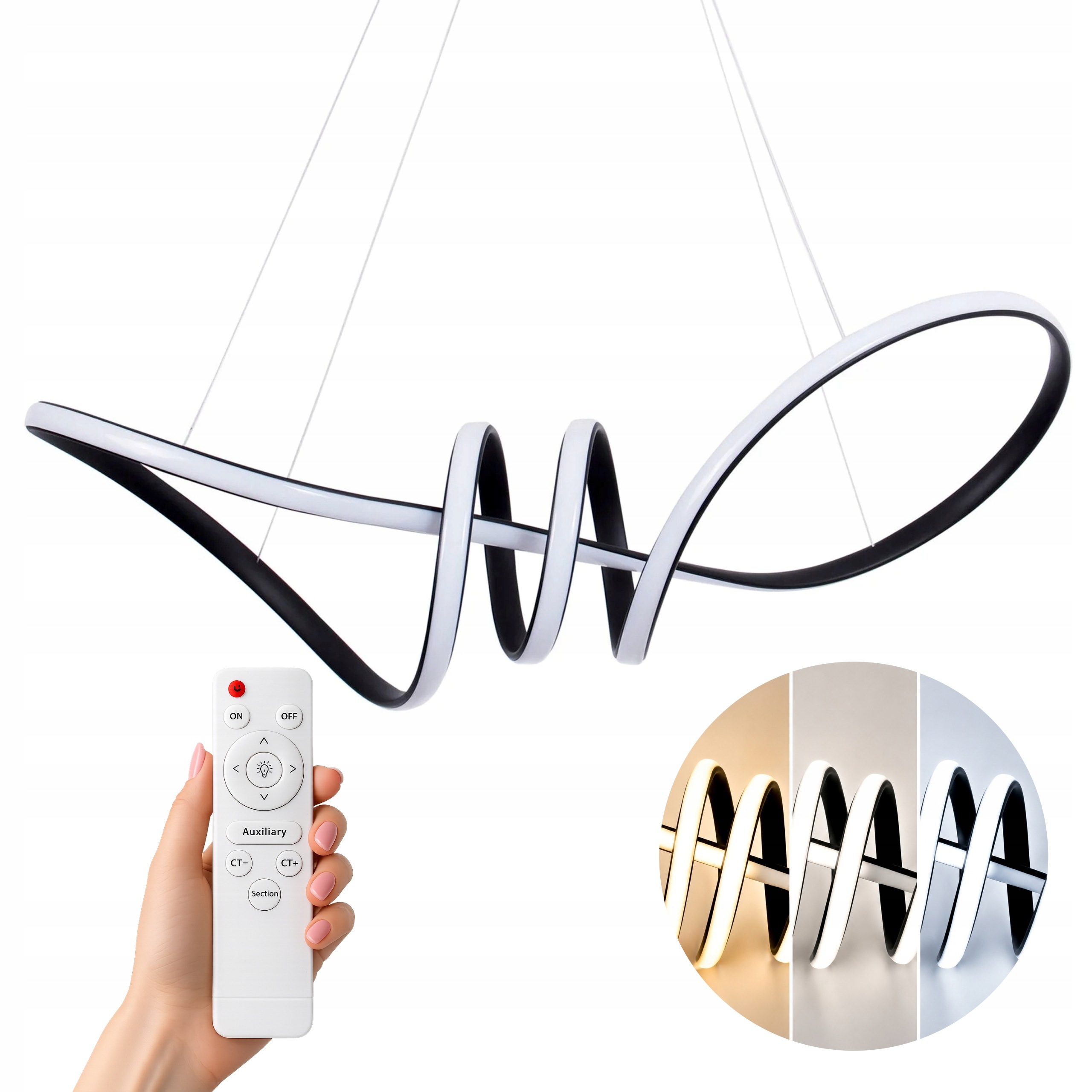 Stropní Svítidlo Černá Závěsná Led Lustr 72 CM S Dálkovým Ovládáním, Variabilní Barva