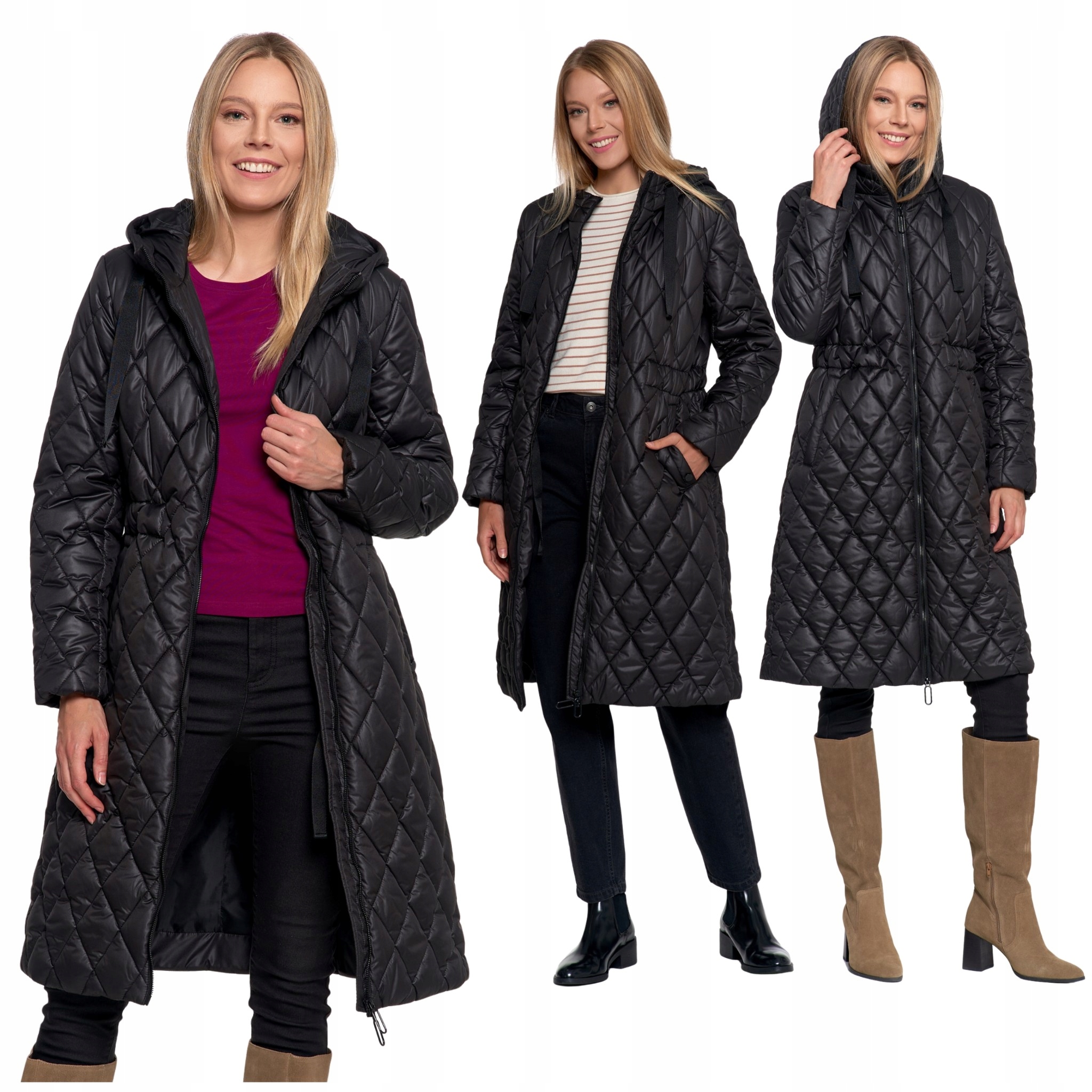 Dámská Dlouhá Bunda Kabát S Kapucí Prošívaná Na Podzim Módní Moraj 3XL