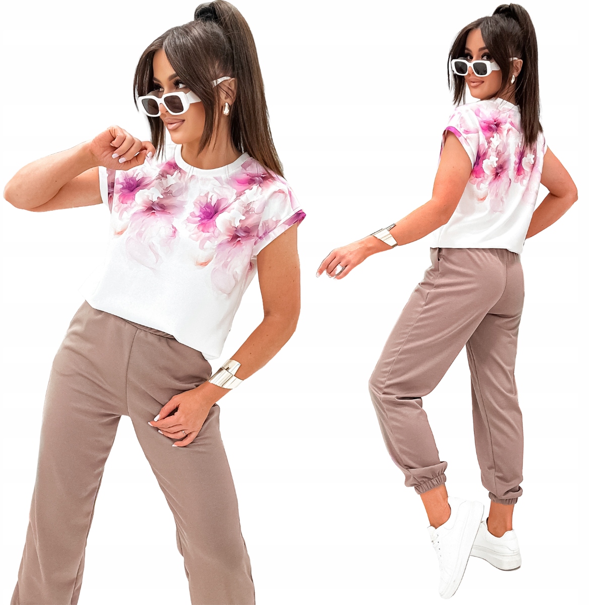 Teplákovka dámský viskózový s květinami 821162 L/XL