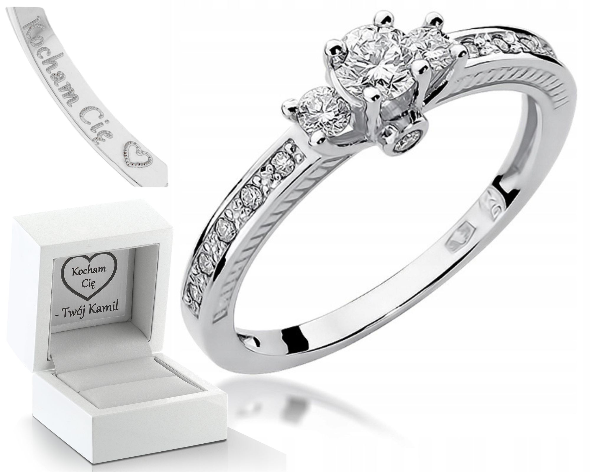 Prstýnek Z Bílého Zlata S Diamanty 0,42 Ct Gravírování