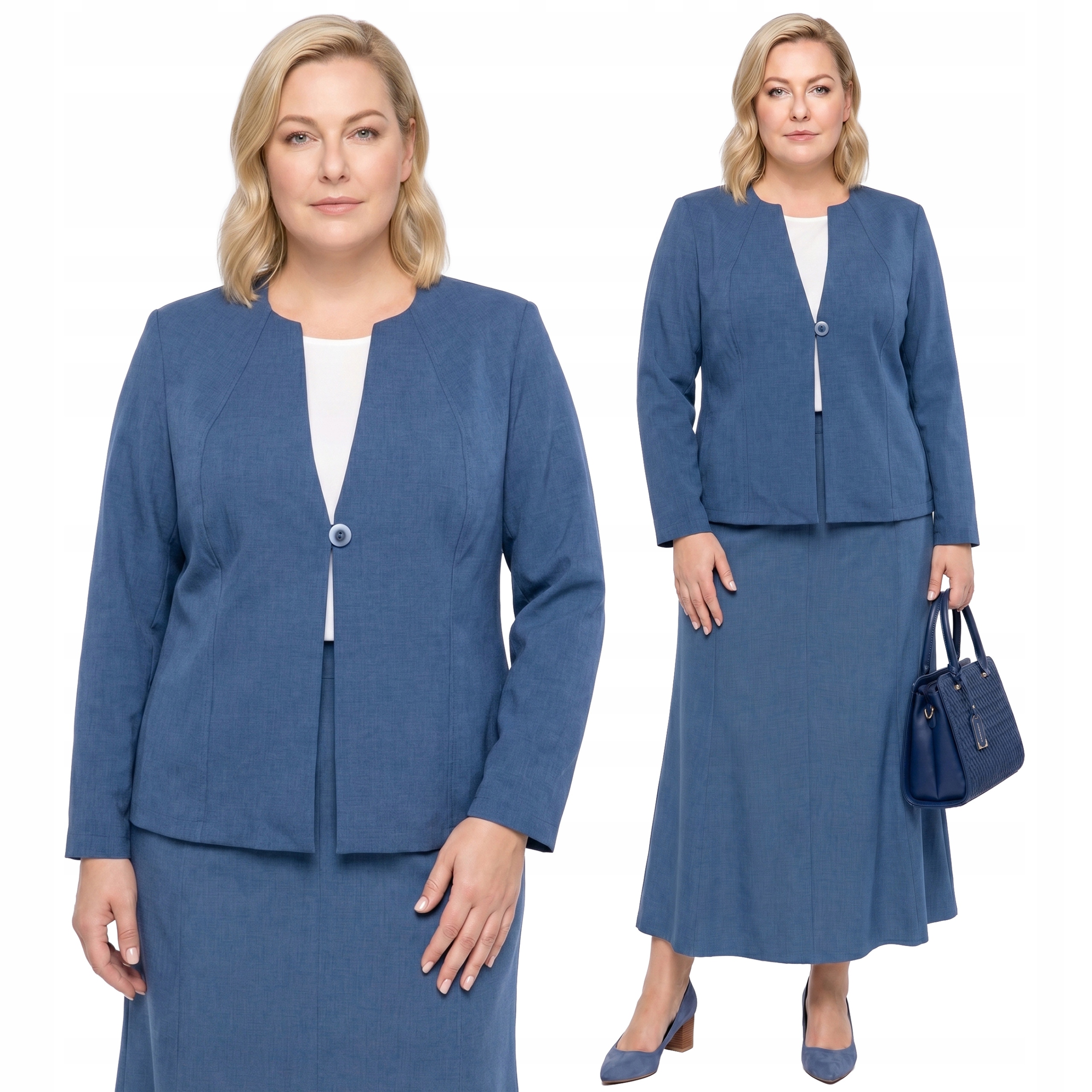 Lněné modré sako s kapsami plus size velikost 58