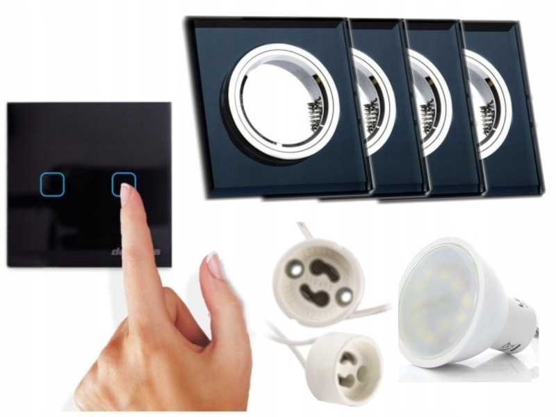 4X Skleněná Halogenová Lampa Na Strop, Vypínač Led Žárovky 1.5 W, Studená Barva