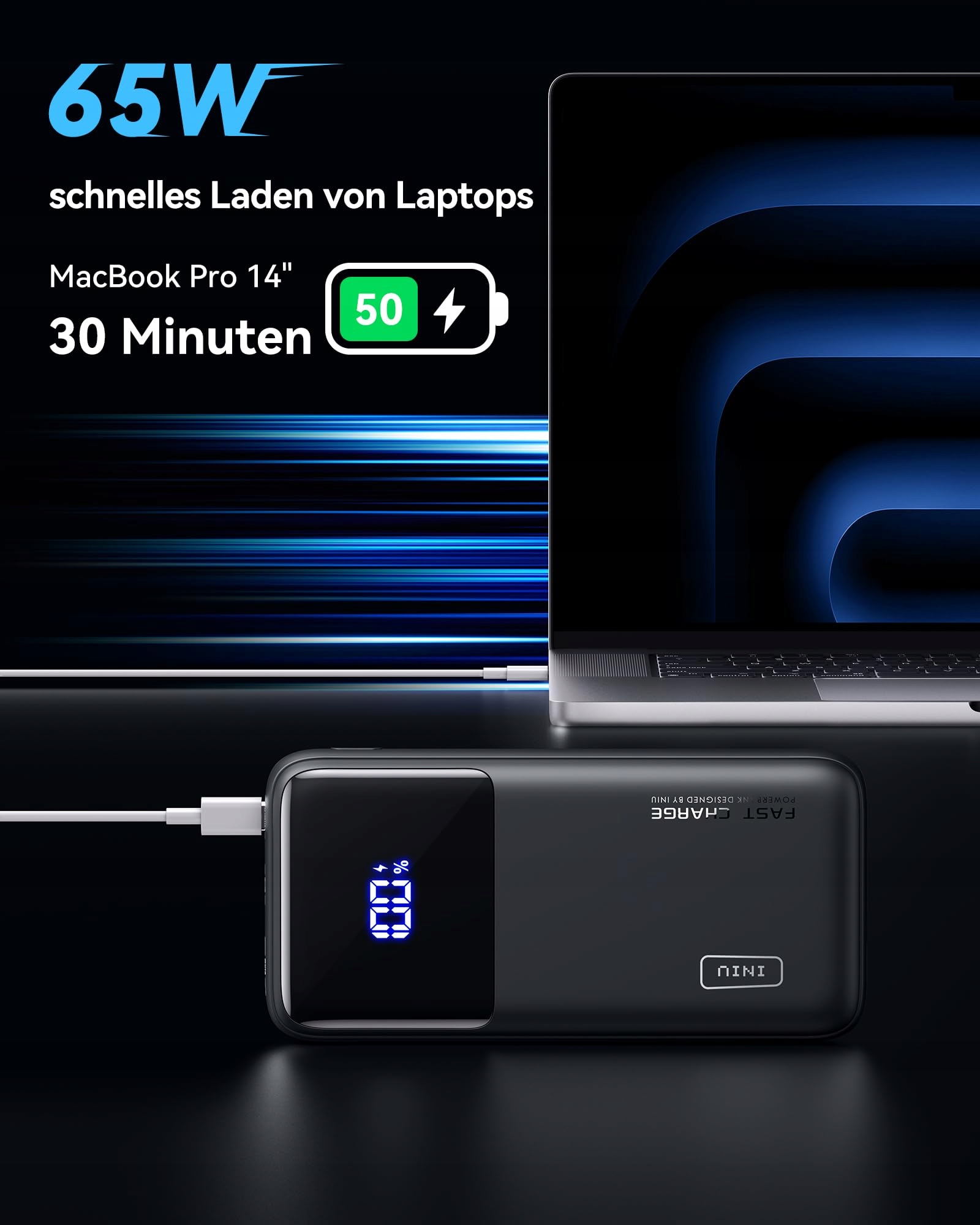 INIU Power Bank 20000mAh 65W USB C Do Telefonów i Laptopów — miniatura 2